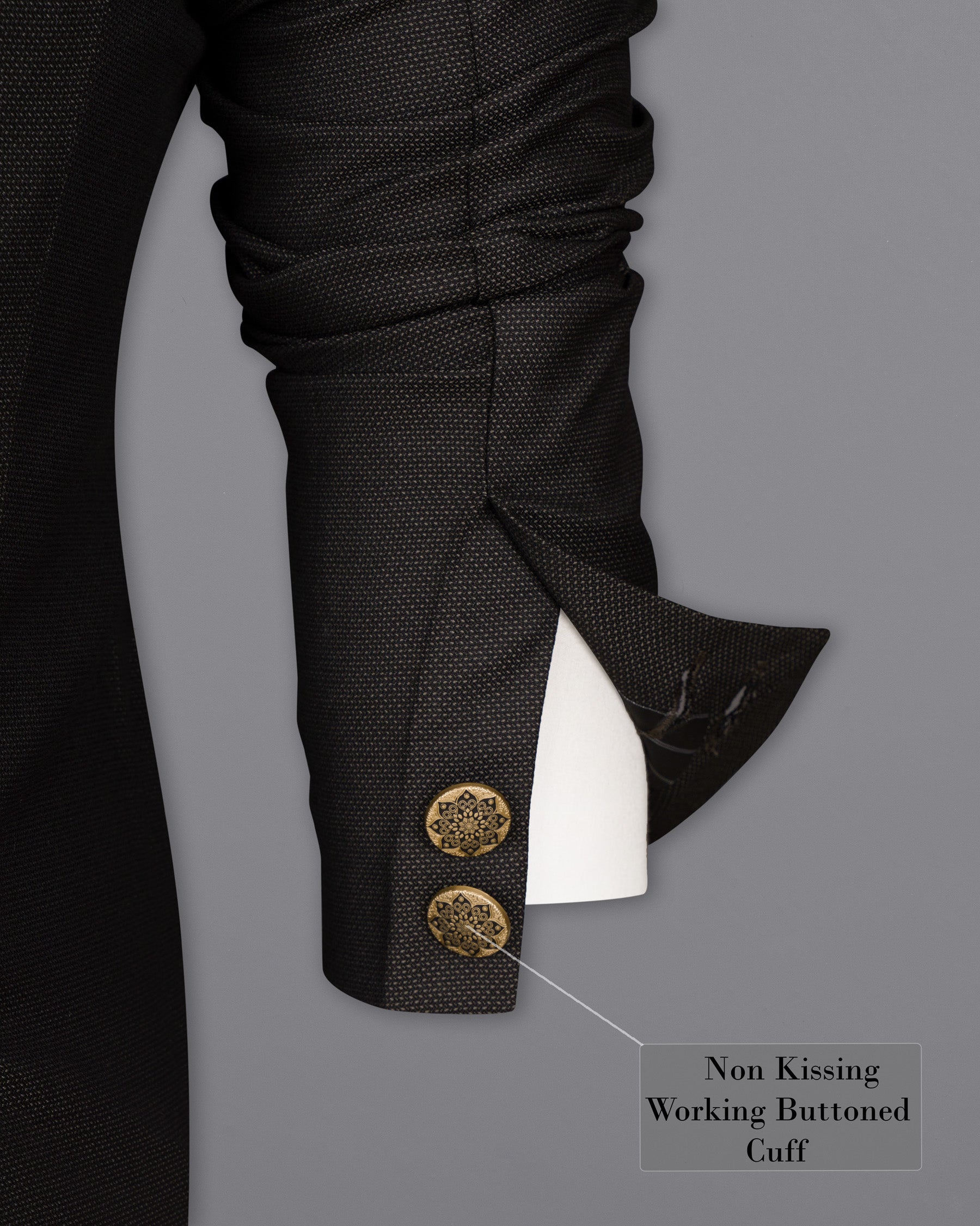 Dark Brown Cross Placket Wool Rich Bandhgala Suit