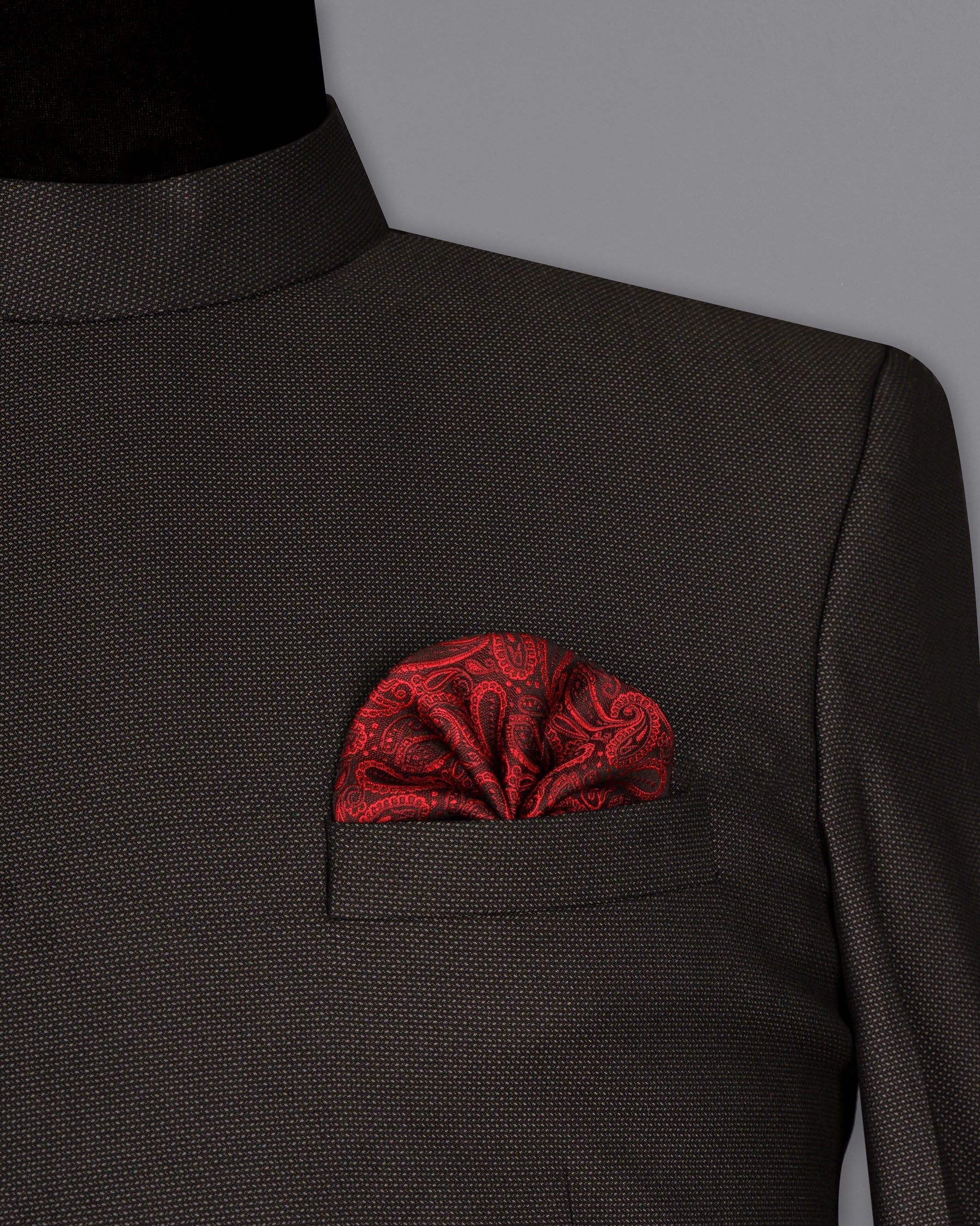 Dark Brown Cross Placket Wool Rich Bandhgala Suit