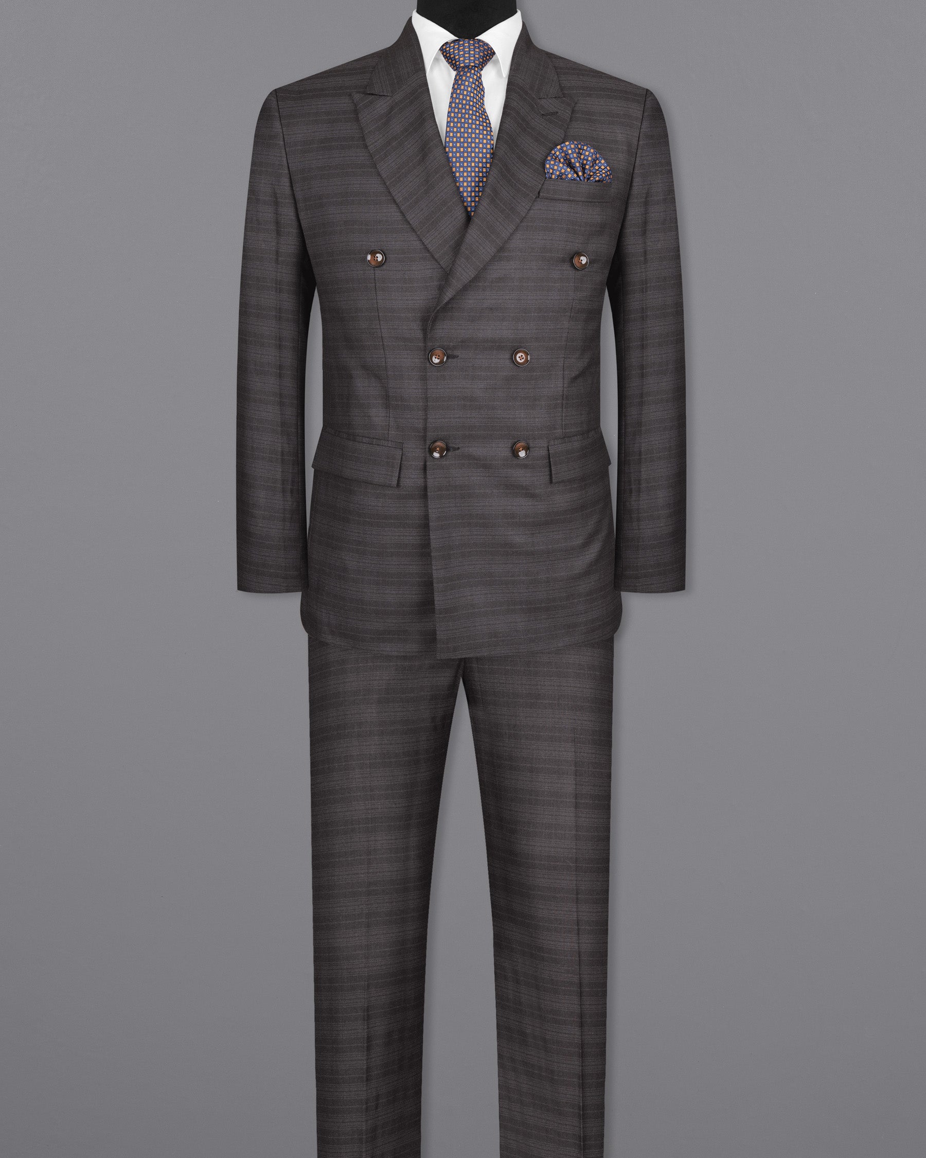 Grape Grey Double Breasted Striped Woolrich Suit ST1554-DB-36, ST1554-DB-38, ST1554-DB-40, ST1554-DB-42, ST1554-DB-44, ST1554-DB-46, ST1554-DB-48, ST1554-DB-50, ST1554-DB-52, ST1554-DB-54, ST1554-DB-56, ST1554-DB-58, ST1554-DB-60