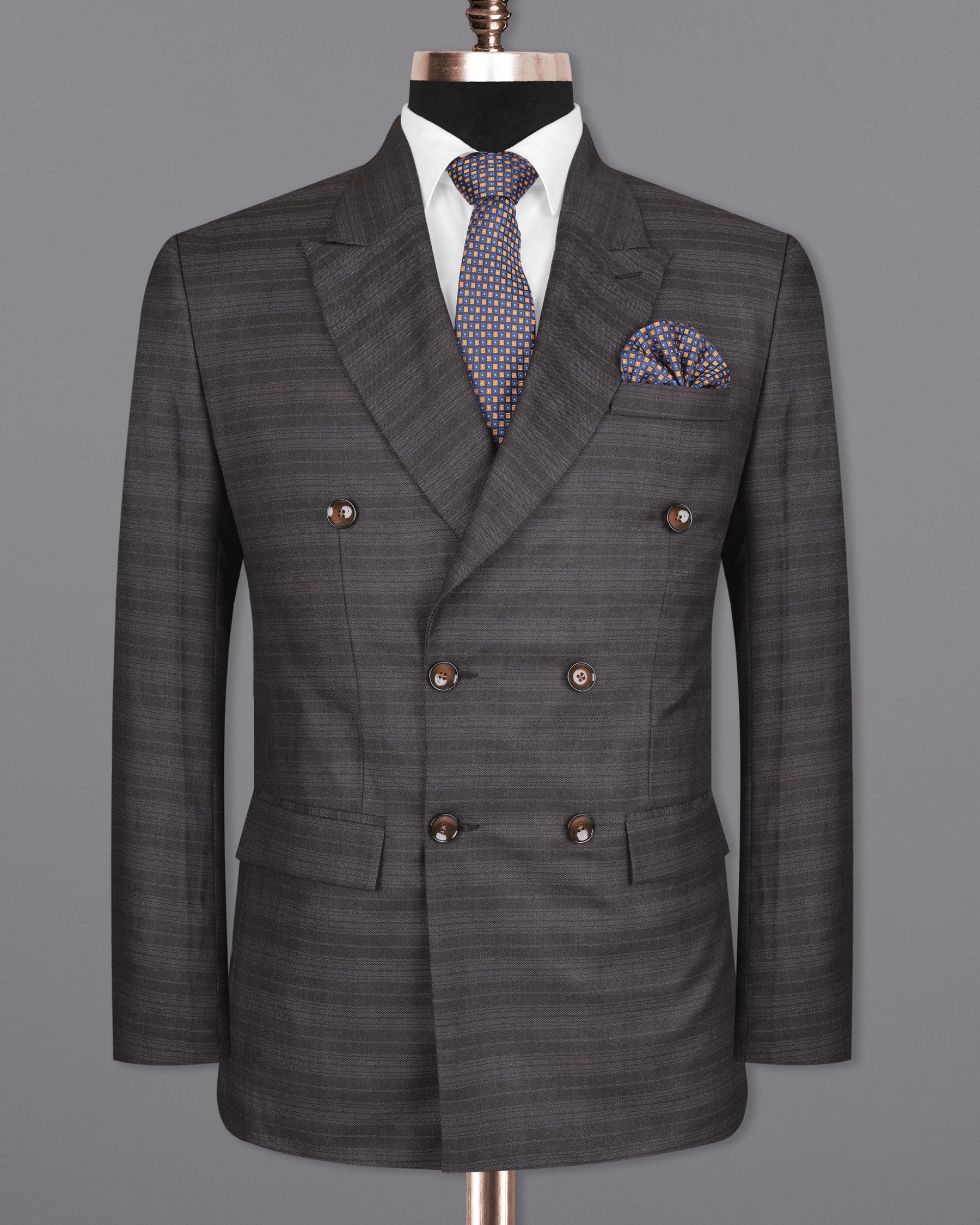 Grape Grey Double Breasted Striped Woolrich Suit ST1554-DB-36, ST1554-DB-38, ST1554-DB-40, ST1554-DB-42, ST1554-DB-44, ST1554-DB-46, ST1554-DB-48, ST1554-DB-50, ST1554-DB-52, ST1554-DB-54, ST1554-DB-56, ST1554-DB-58, ST1554-DB-60