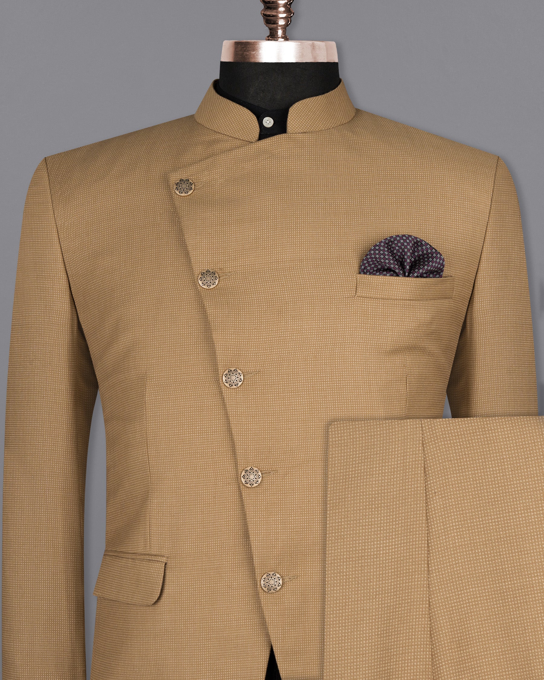 Oak Brown Cross Buttoned Bandhgala Premium Cotton Suit ST1564-CBG-36, ST1564-CBG-38, ST1564-CBG-40, ST1564-CBG-42, ST1564-CBG-44, ST1564-CBG-46, ST1564-CBG-48, ST1564-CBG-50, ST1564-CBG-52, ST1564-CBG-54, ST1564-CBG-56, ST1564-CBG-58, ST1564-CBG-60