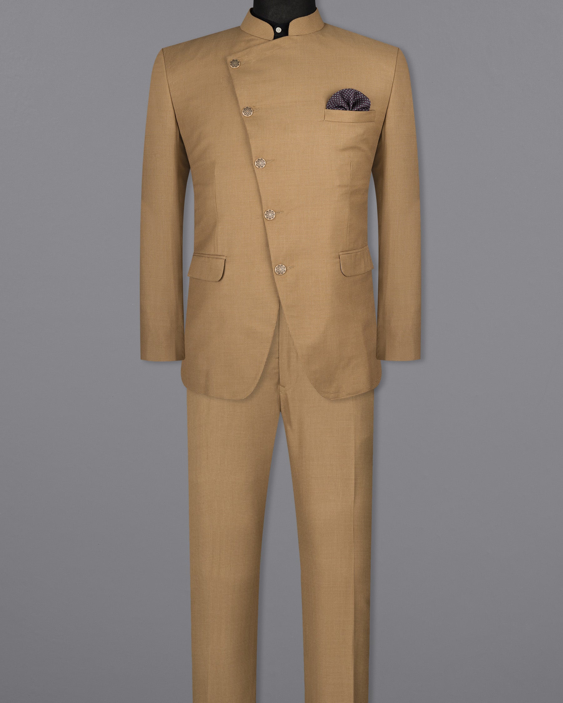 Oak Brown Cross Buttoned Bandhgala Premium Cotton Suit ST1564-CBG-36, ST1564-CBG-38, ST1564-CBG-40, ST1564-CBG-42, ST1564-CBG-44, ST1564-CBG-46, ST1564-CBG-48, ST1564-CBG-50, ST1564-CBG-52, ST1564-CBG-54, ST1564-CBG-56, ST1564-CBG-58, ST1564-CBG-60