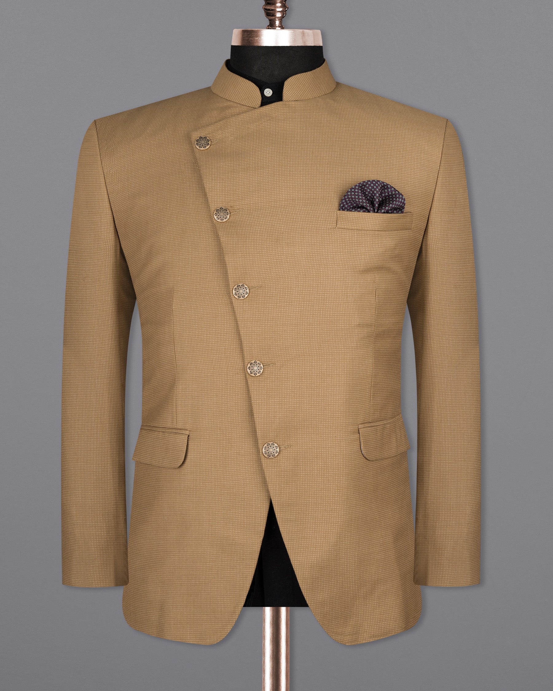 Oak Brown Cross Buttoned Bandhgala Premium Cotton Suit ST1564-CBG-36, ST1564-CBG-38, ST1564-CBG-40, ST1564-CBG-42, ST1564-CBG-44, ST1564-CBG-46, ST1564-CBG-48, ST1564-CBG-50, ST1564-CBG-52, ST1564-CBG-54, ST1564-CBG-56, ST1564-CBG-58, ST1564-CBG-60