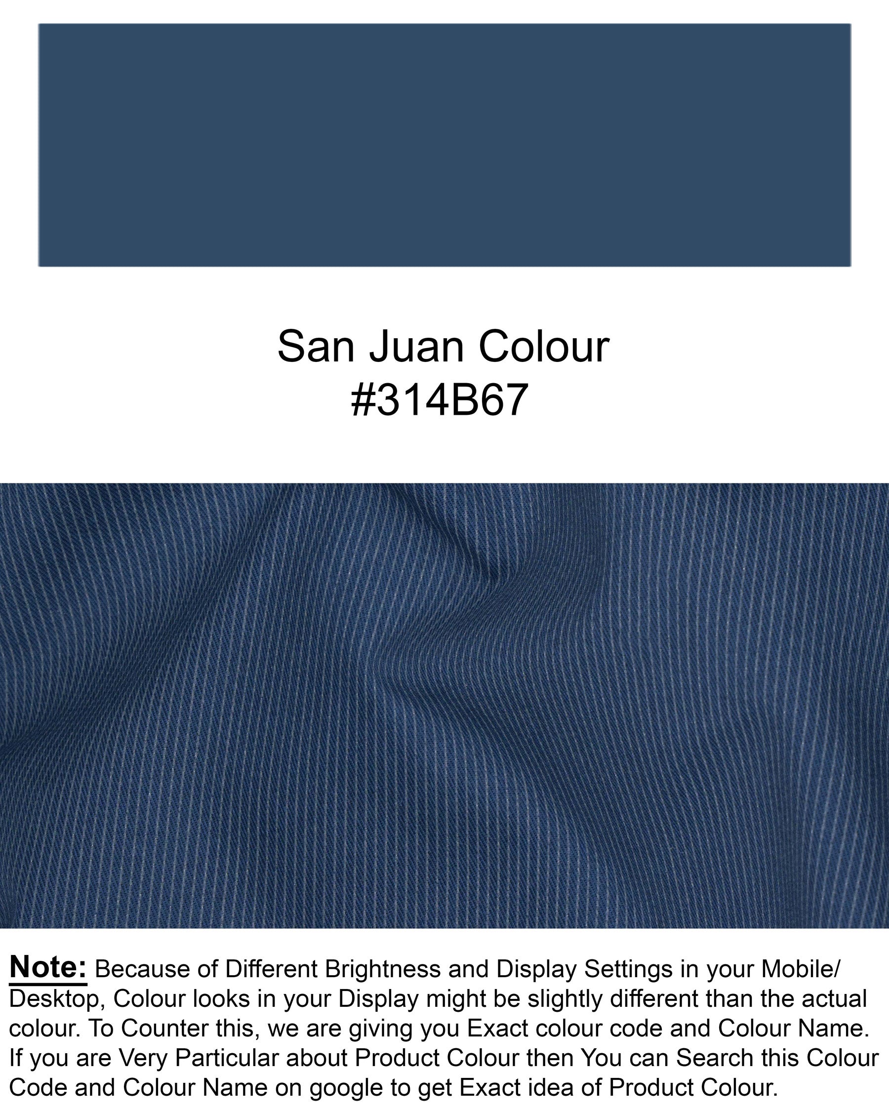 San Juan Blue Subtle Striped Premium Cotton Sports Suit