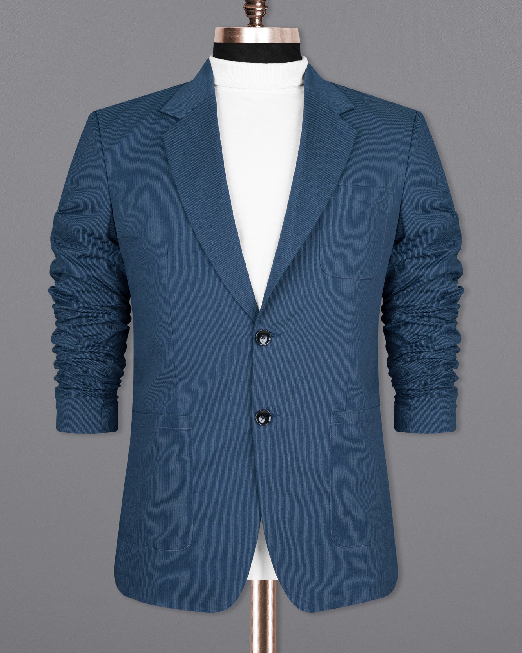 San Juan Blue Subtle Striped Premium Cotton Sports Suit