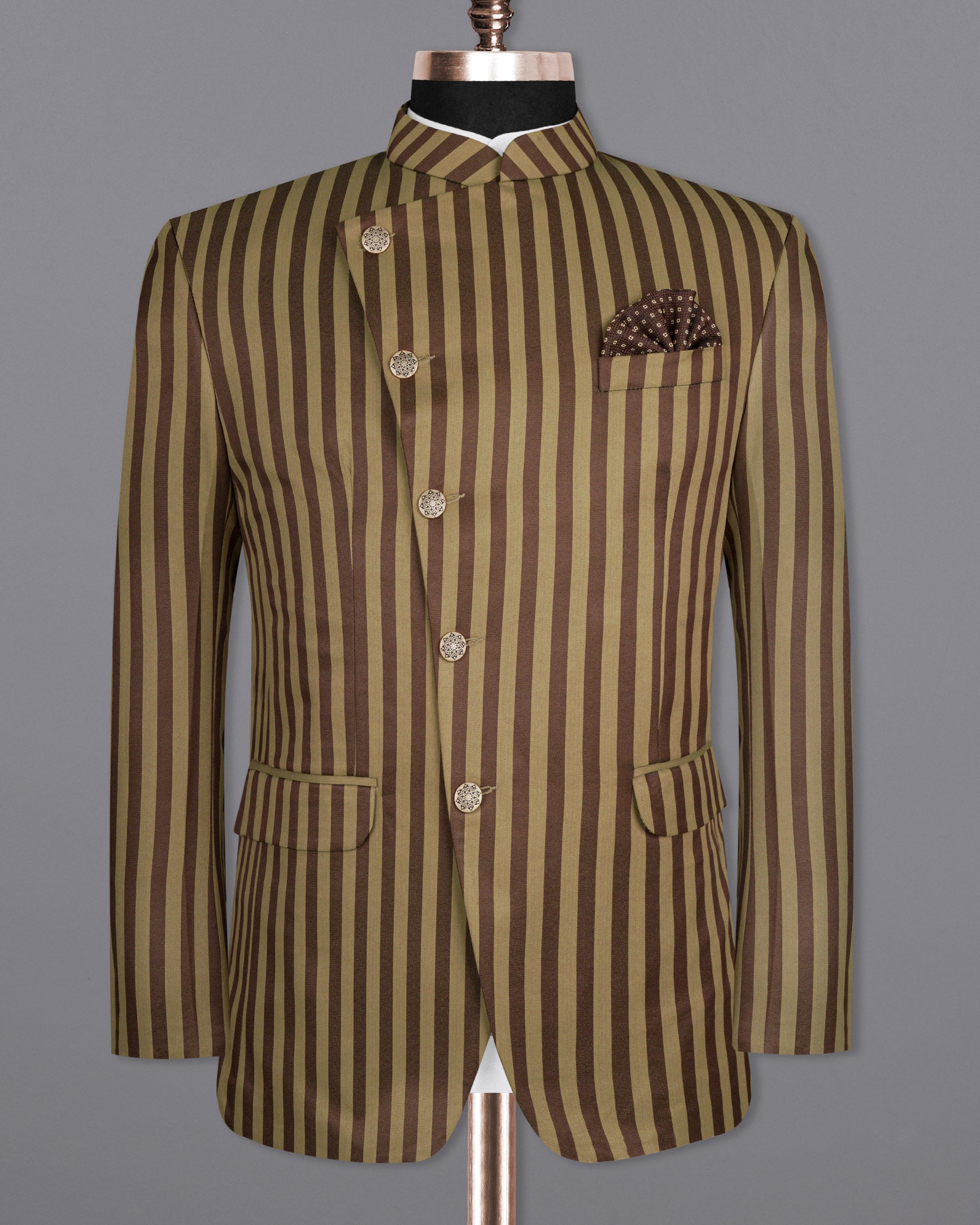 Muesli STriped Cross Buttoned Bandhgala Wool Rich Suit ST1583-CBG-36, ST1583-CBG-38, ST1583-CBG-40, ST1583-CBG-42, ST1583-CBG-44, ST1583-CBG-46, ST1583-CBG-48, ST1583-CBG-50, ST1583-CBG-52, ST1583-CBG-54, ST1583-CBG-56, ST1583-CBG-58, ST1583-CBG-60