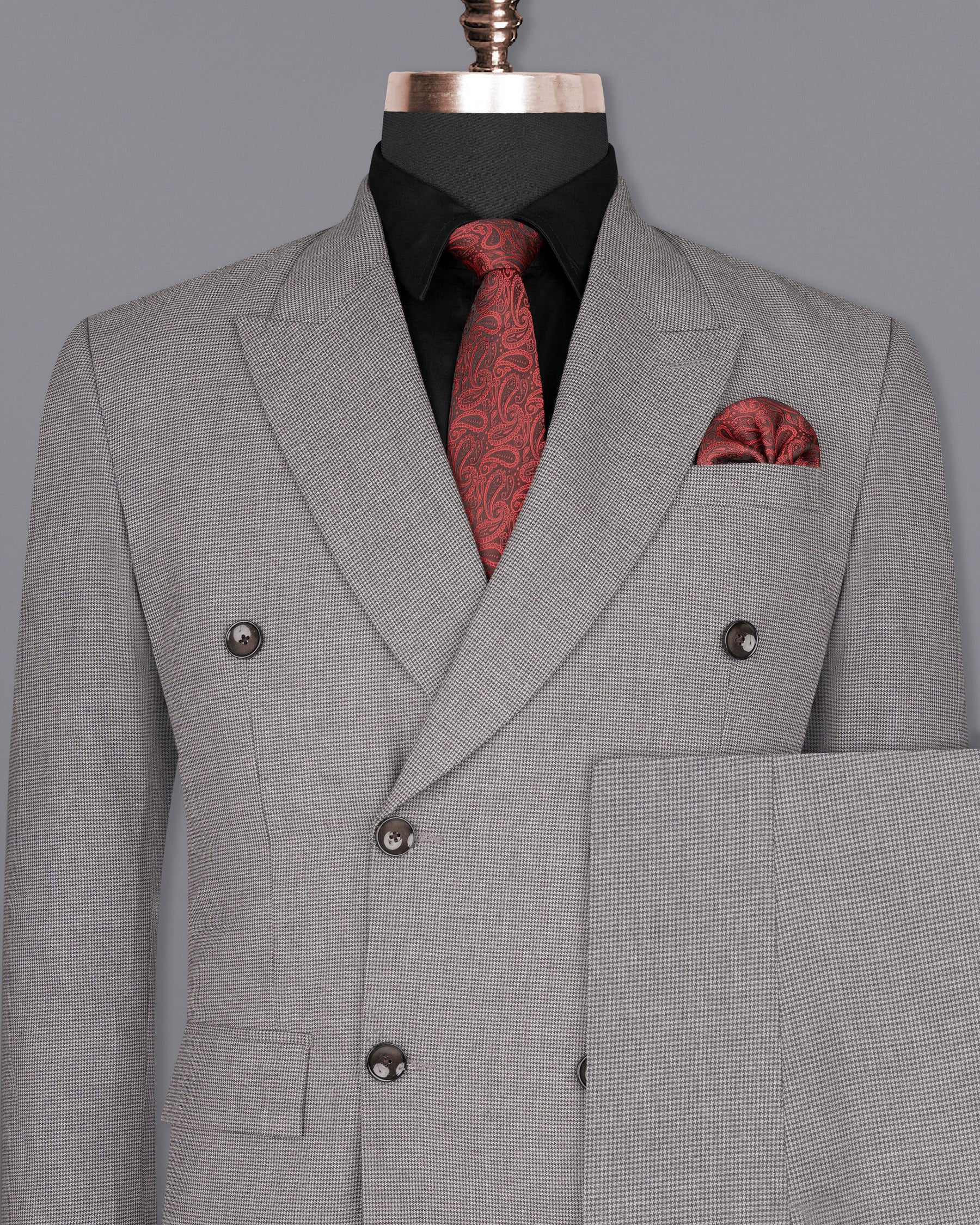 Mountain Mist Gray Houndstooth Wool Rich Double Breasted Suit ST1589-DB-36, ST1589-DB-38, ST1589-DB-40, ST1589-DB-42, ST1589-DB-44, ST1589-DB-46, ST1589-DB-48, ST1589-DB-50, ST1589-DB-52, ST1589-DB-54, ST1589-DB-56, ST1589-DB-58, ST1589-DB-60