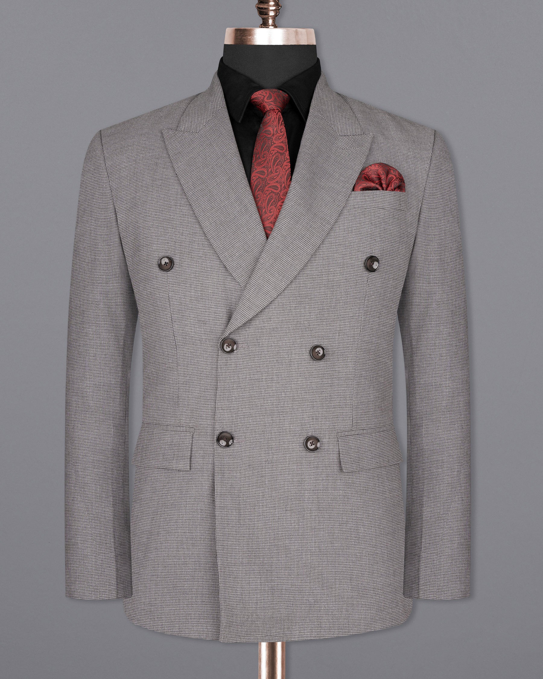 Mountain Mist Gray Houndstooth Wool Rich Double Breasted Suit ST1589-DB-36, ST1589-DB-38, ST1589-DB-40, ST1589-DB-42, ST1589-DB-44, ST1589-DB-46, ST1589-DB-48, ST1589-DB-50, ST1589-DB-52, ST1589-DB-54, ST1589-DB-56, ST1589-DB-58, ST1589-DB-60