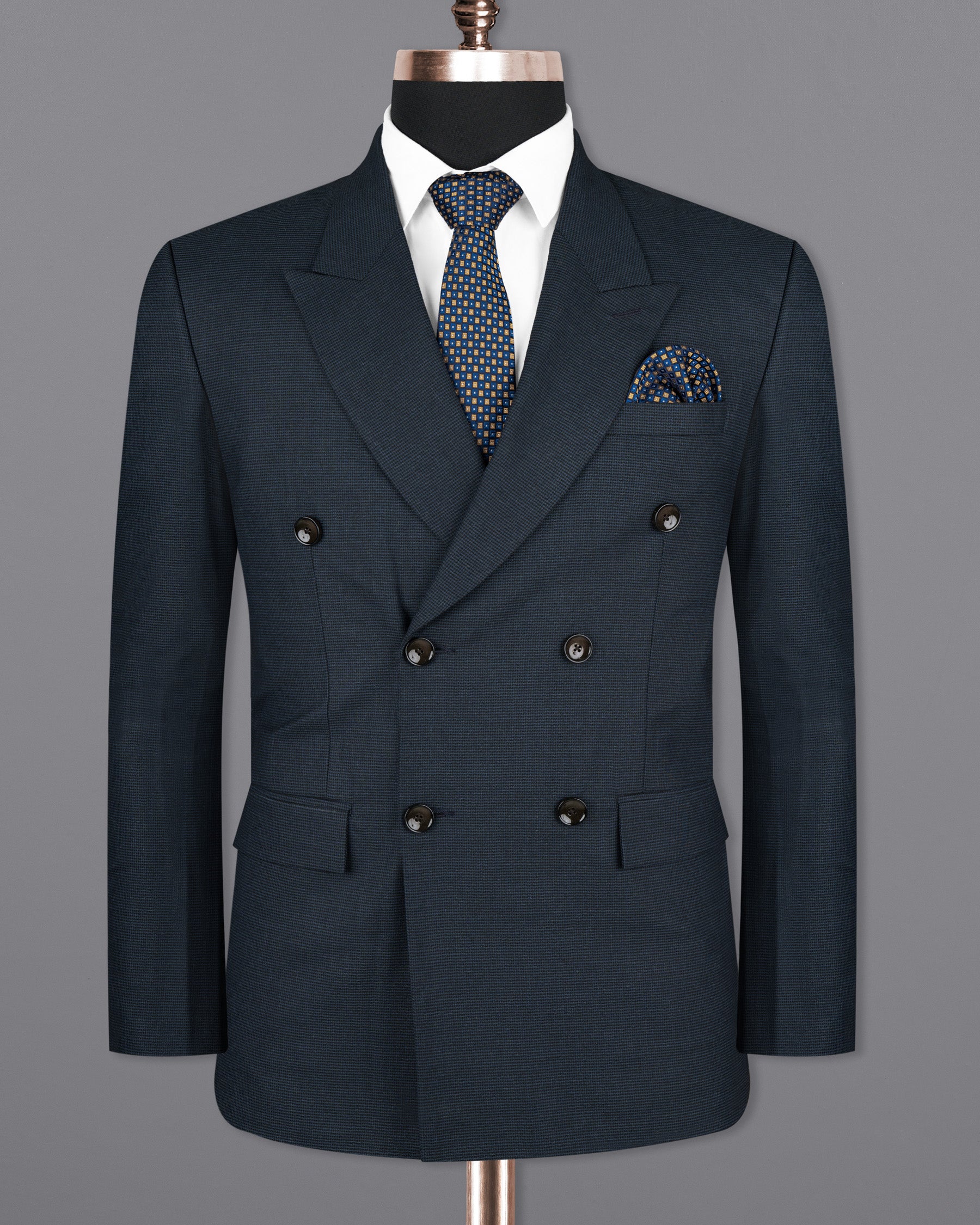 Ebony Clay Blue houndstooth Wool Rich Double Breasted Suit ST1593-DB-36, ST1593-DB-38, ST1593-DB-40, ST1593-DB-42, ST1593-DB-44, ST1593-DB-46, ST1593-DB-48, ST1593-DB-50, ST1593-DB-52, ST1593-DB-54, ST1593-DB-56, ST1593-DB-58, ST1593-DB-60