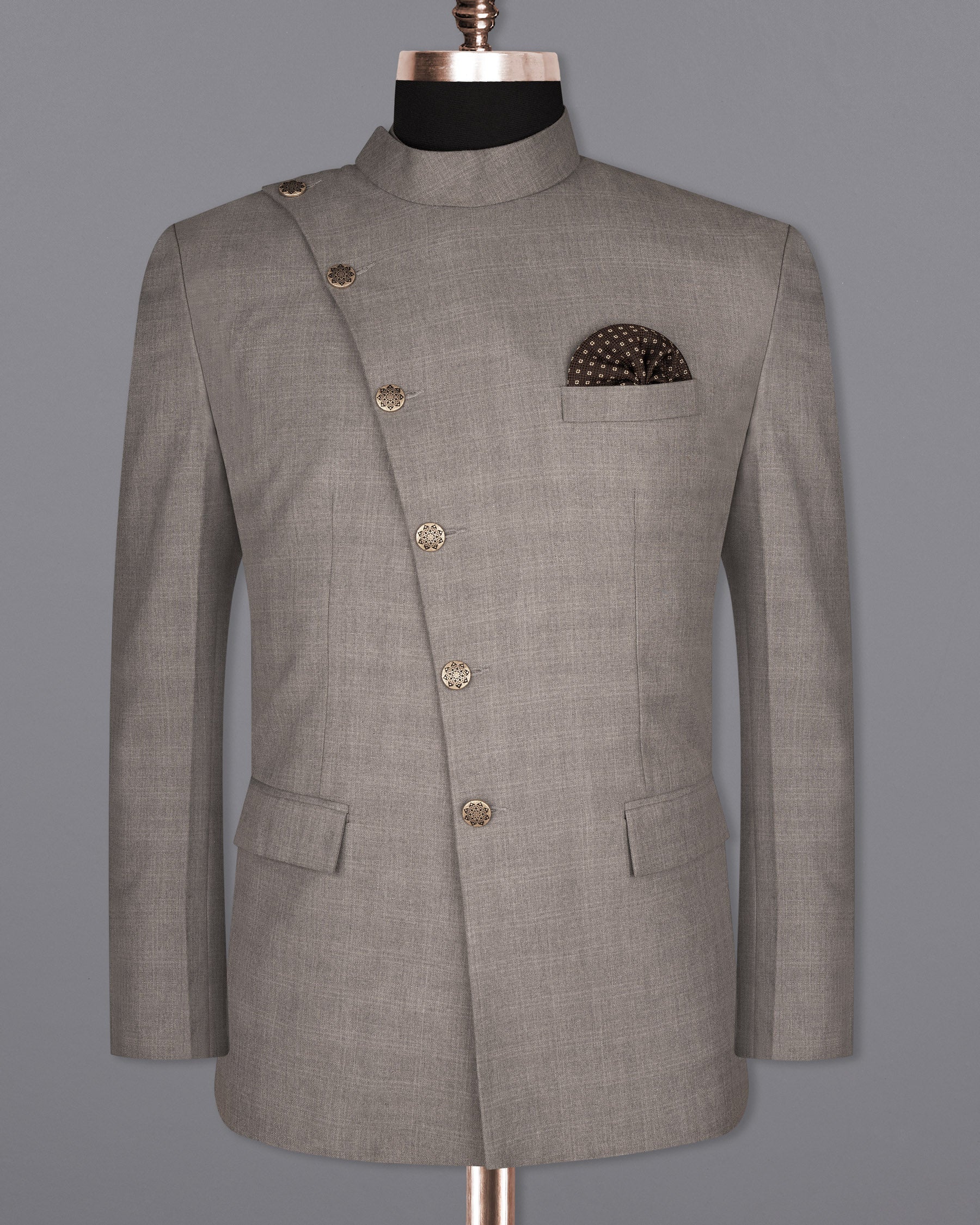 Venus Gray Subtle Plaid Cross Buttoned Wool Rich Bandhgala Suit ST1595-CBG2-36, ST1595-CBG2-38, ST1595-CBG2-40, ST1595-CBG2-42, ST1595-CBG2-44, ST1595-CBG2-46, ST1595-CBG2-48, ST1595-CBG2-50, ST1595-CBG2-52, ST1595-CBG2-54, ST1595-CBG2-56, ST1595-CBG2-58, ST1595-CBG2-60