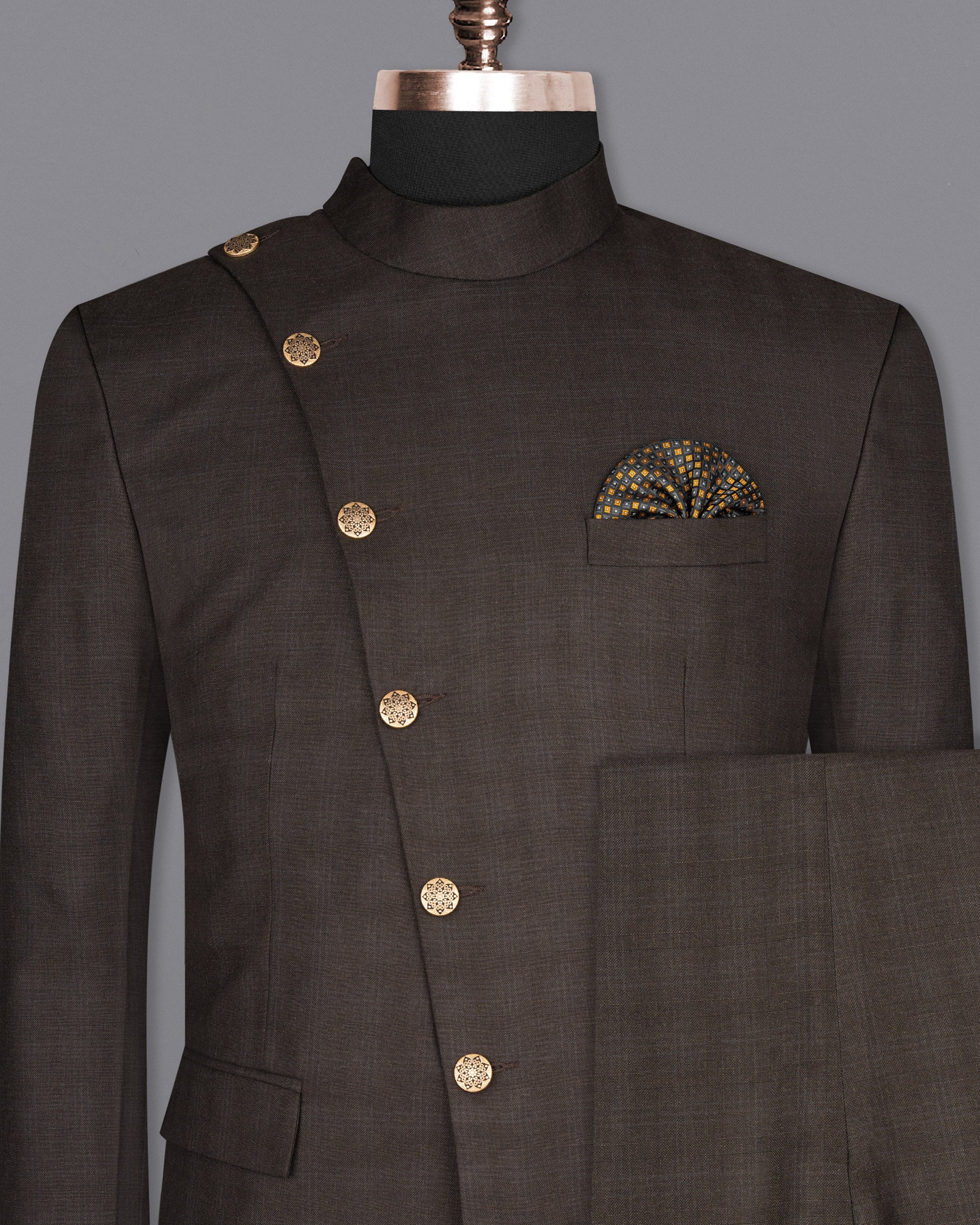 Armadillo Brown subtle windowpane Cross Buttoned Wool Rich Bandhgala Suit ST1598-CBG2-36, ST1598-CBG2-38, ST1598-CBG2-40, ST1598-CBG2-42, ST1598-CBG2-44, ST1598-CBG2-46, ST1598-CBG2-48, ST1598-CBG2-50, ST1598-CBG2-52, ST1598-CBG2-54, ST1598-CBG2-56, ST1598-CBG2-58, ST1598-CBG2-60