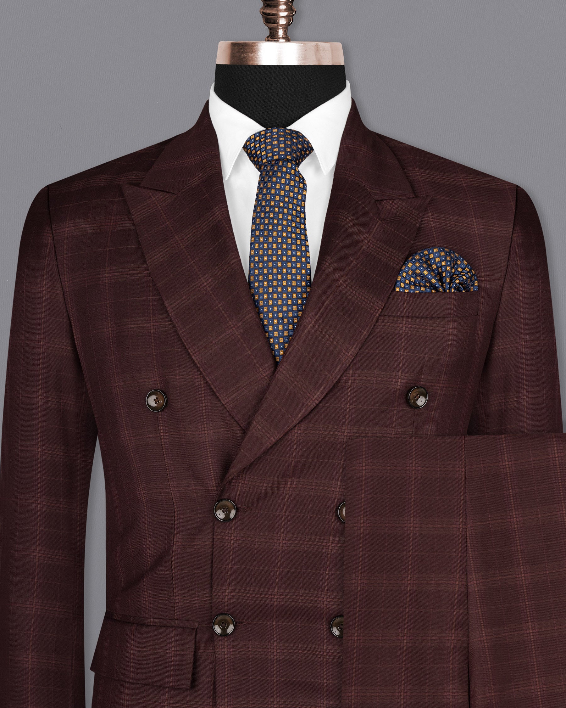 Crater Brown Super fine Plaid Double Breasted Wool Rich Suit ST1607-DB-36, ST1607-DB-38, ST1607-DB-40, ST1607-DB-42, ST1607-DB-44, ST1607-DB-46, ST1607-DB-48, ST1607-DB-50, ST1607-DB-52, ST1607-DB-54, ST1607-DB-56, ST1607-DB-58, ST1607-DB-60