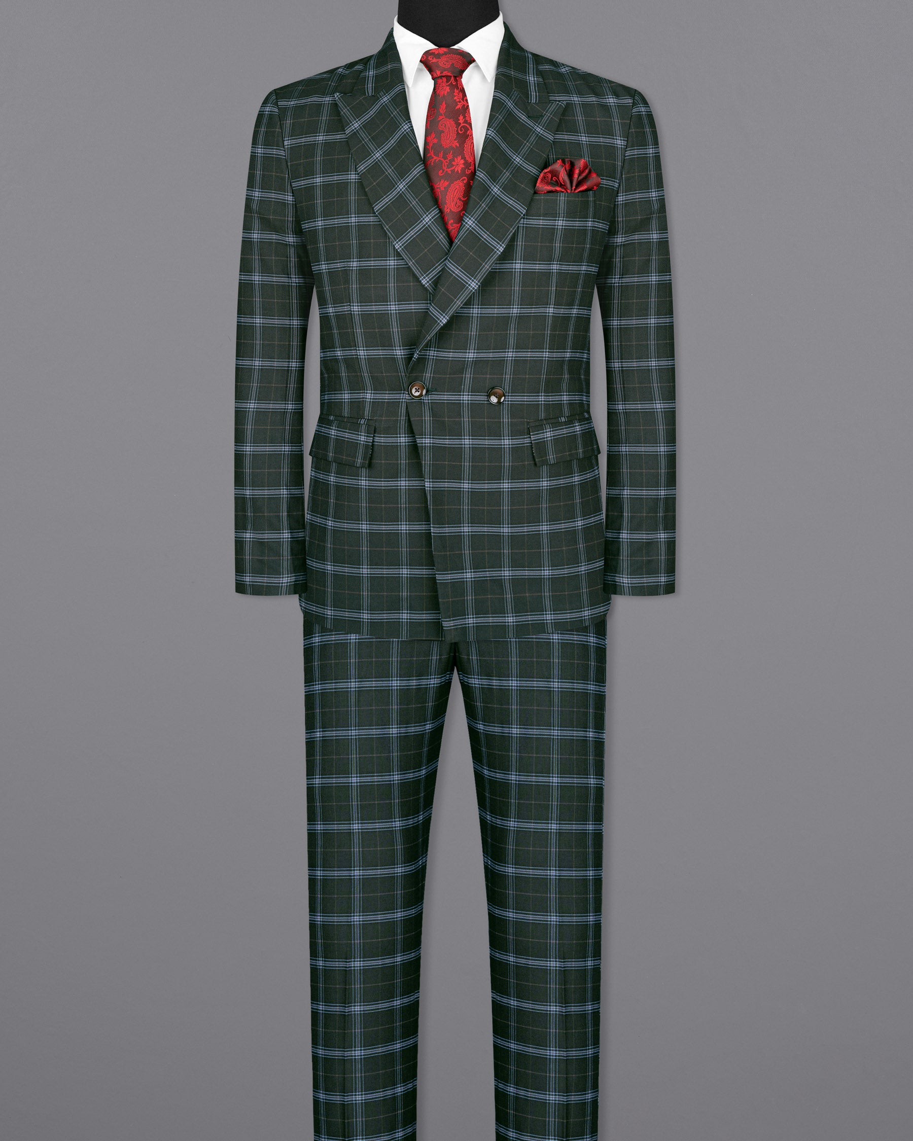 Log Cabin Green Super fine Windowpane Wool Rich Double Breasted Suit ST1614-DB-2B-36, ST1614-DB-2B-38, ST1614-DB-2B-40, ST1614-DB-2B-42, ST1614-DB-2B-44, ST1614-DB-2B-46, ST1614-DB-2B-48, ST1614-DB-2B-50, ST1614-DB-2B-52, ST1614-DB-2B-54, ST1614-DB-2B-56, ST1614-DB-2B-58, ST1614-DB-2B-60