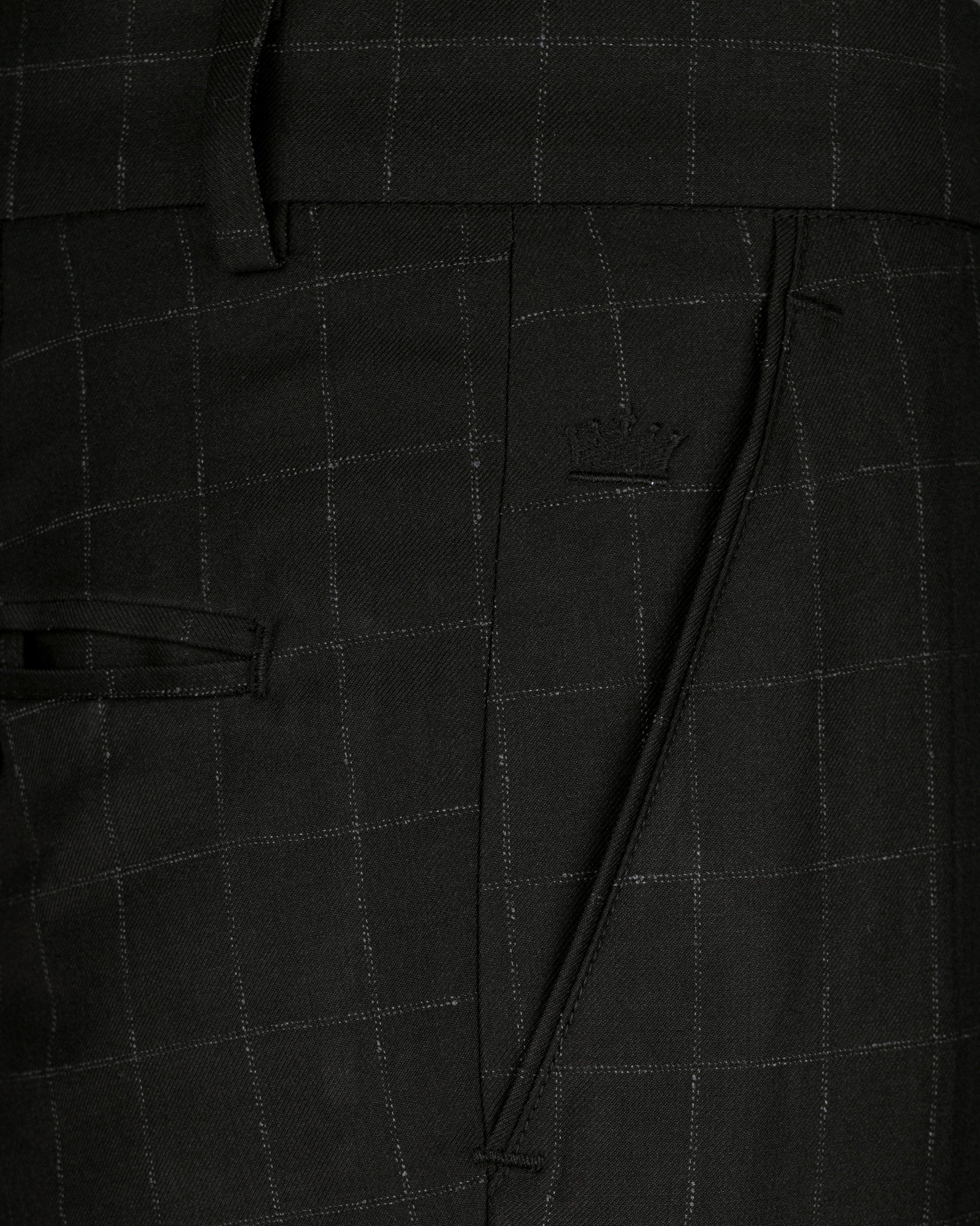 Log Cabin Black Super fine  Windowpane Cross Placket Wool Rich Bandhgala Suit