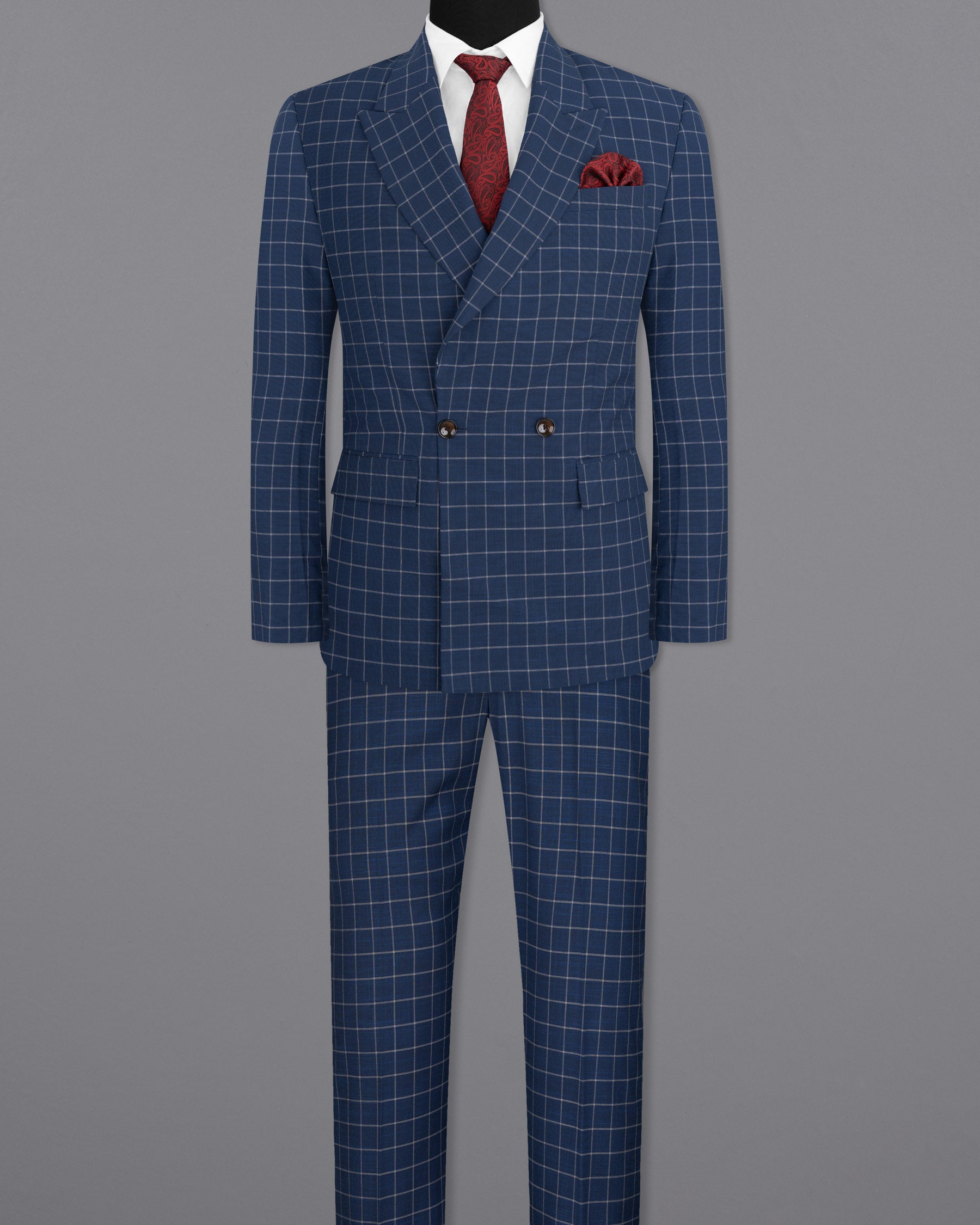 Rhino Blue Super fine Checkered Double Breasted Premium Cotton Suit ST1622-DB-2B-36, ST1622-DB-2B-38, ST1622-DB-2B-40, ST1622-DB-2B-42, ST1622-DB-2B-44, ST1622-DB-2B-46, ST1622-DB-2B-48, ST1622-DB-2B-50, ST1622-DB-2B-52, ST1622-DB-2B-54, ST1622-DB-2B-56, ST1622-DB-2B-58, ST1622-DB-2B-60