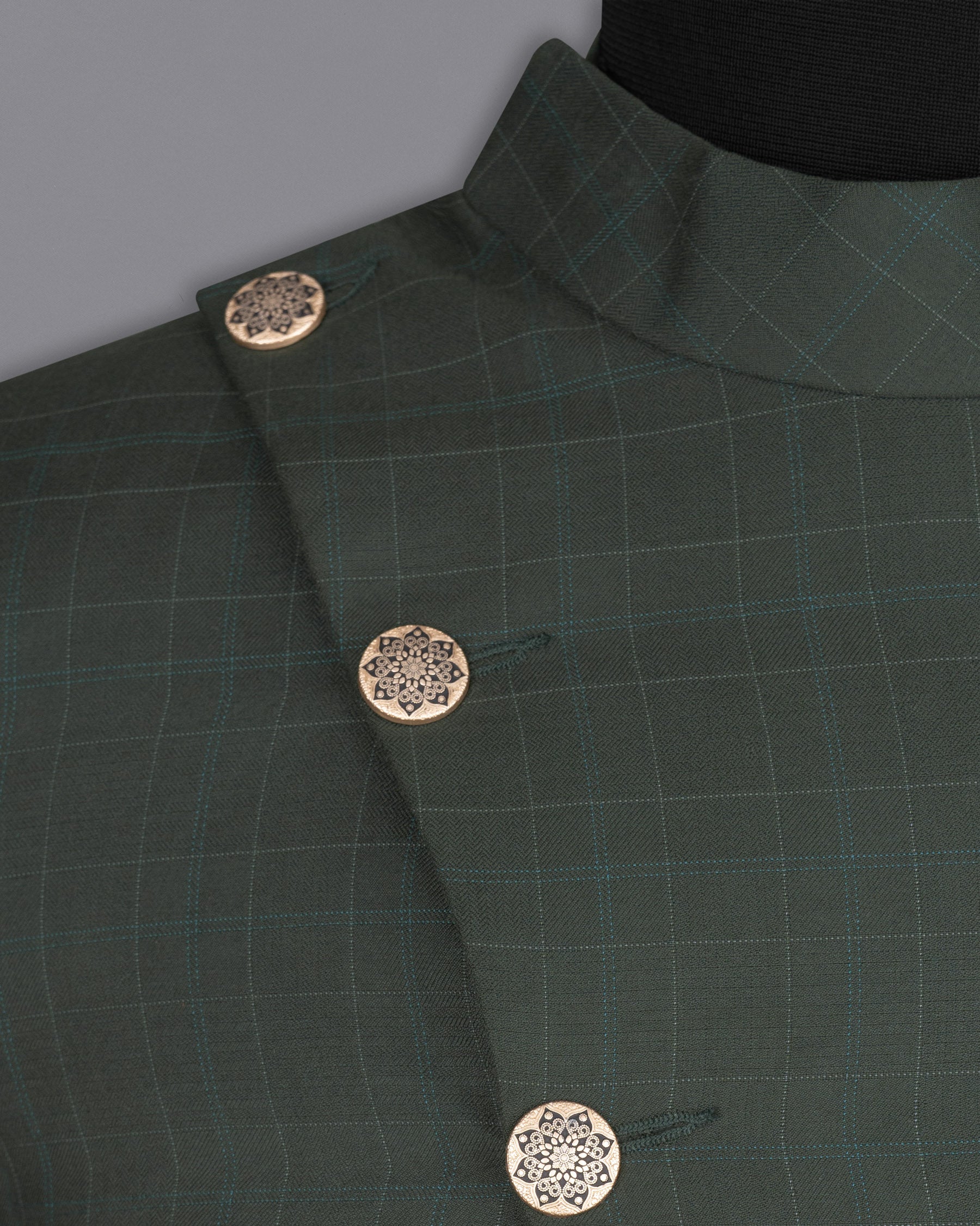 Dune Green Super fine Plaid Woolrich Cross buttoned Bandhgala Suit ST1627-CBG2-36, ST1627-CBG2-38, ST1627-CBG2-40, ST1627-CBG2-42, ST1627-CBG2-44, ST1627-CBG2-46, ST1627-CBG2-48, ST1627-CBG2-50, ST1627-CBG2-52, ST1627-CBG2-54, ST1627-CBG2-56, ST1627-CBG2-58, ST1627-CBG2-60