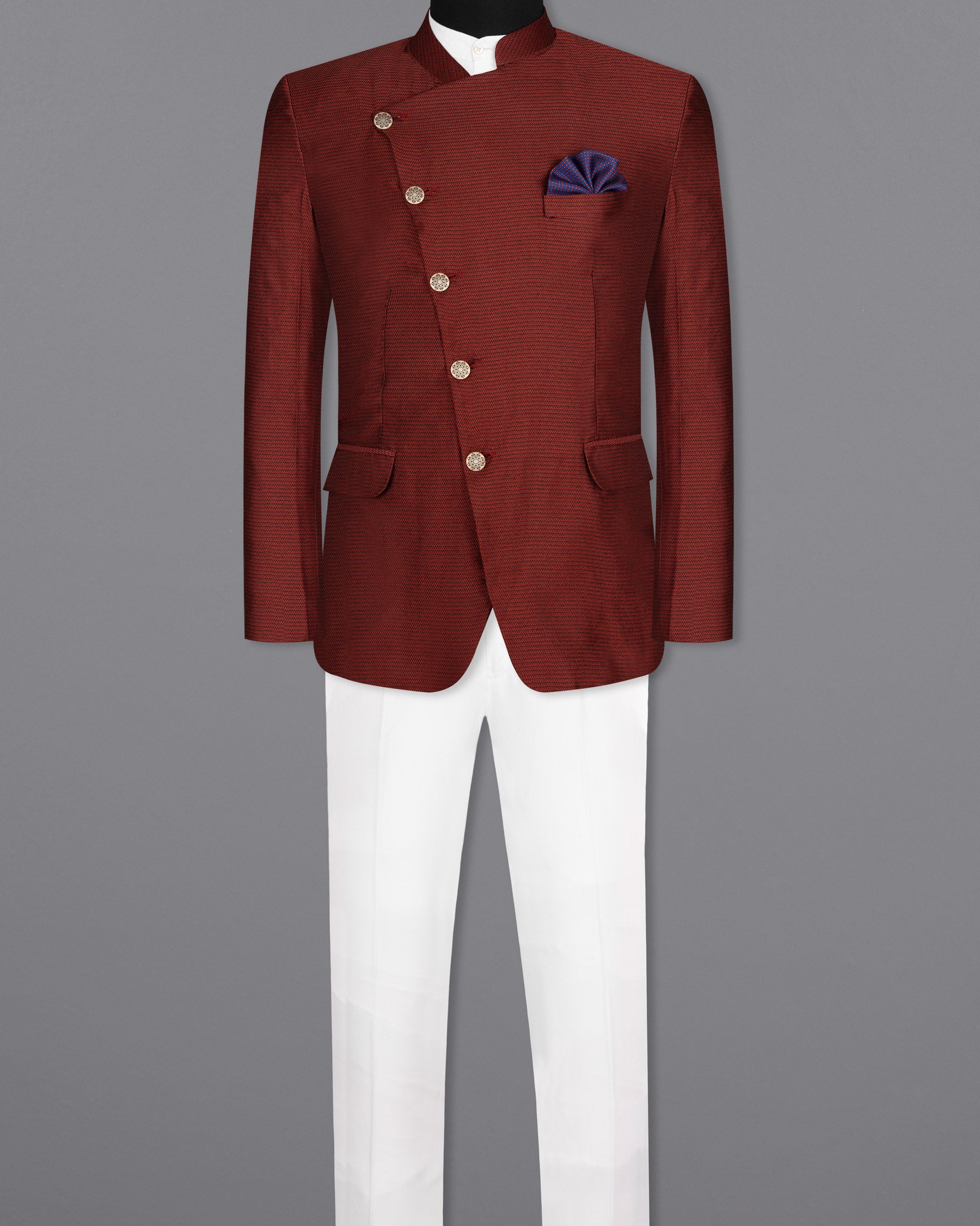 Moccaccino Red Cross Placket Bandhgala Designer Suit