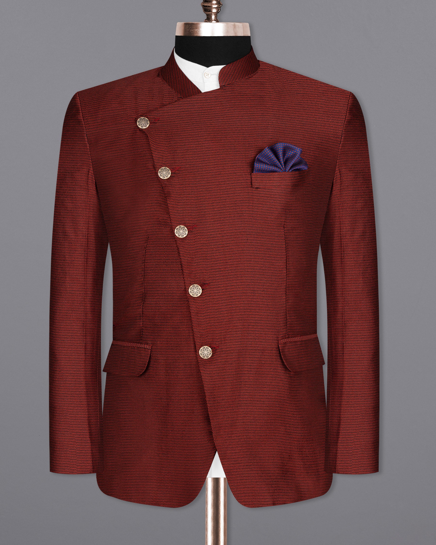 Moccaccino Red Cross Placket Bandhgala Designer Suit