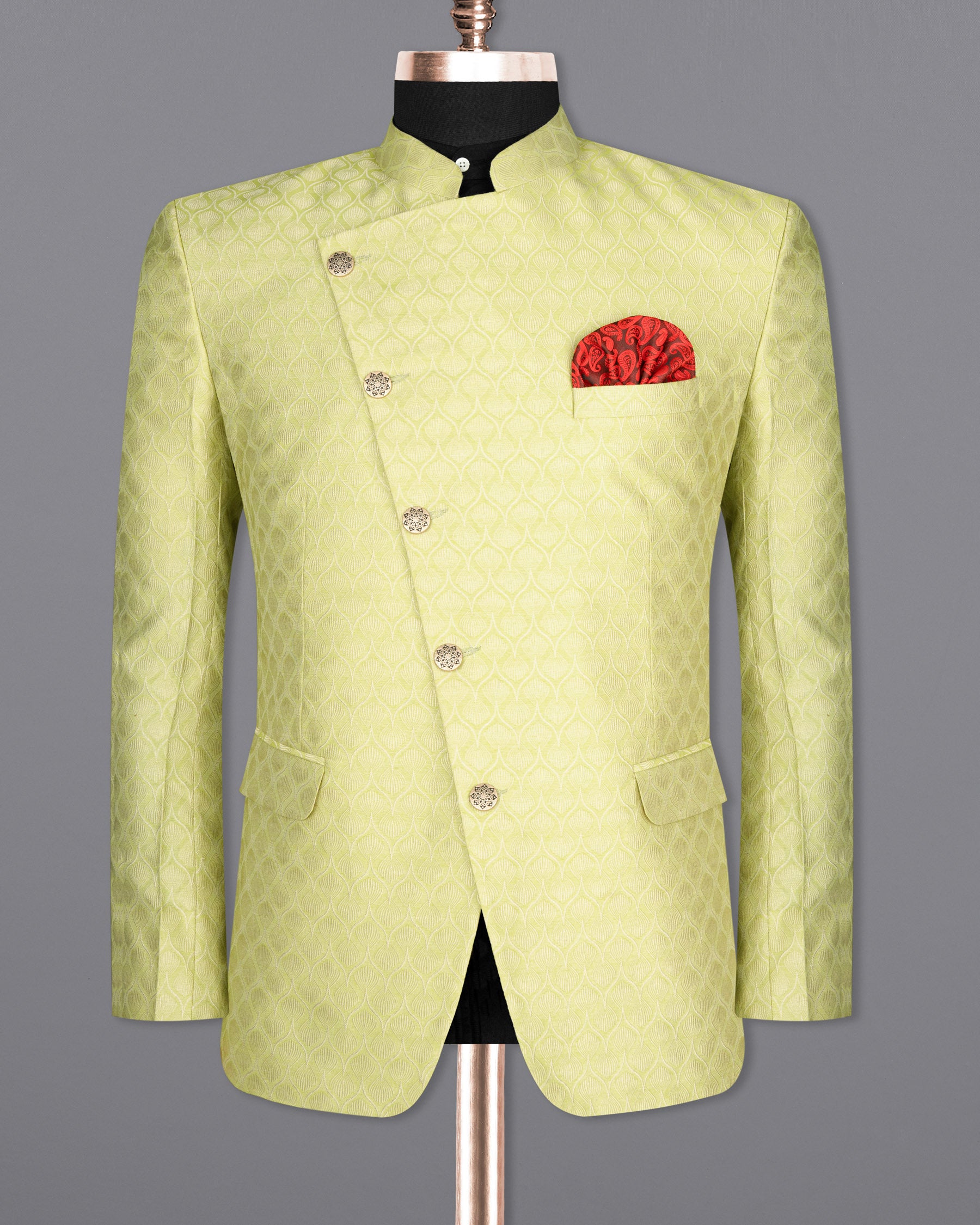 Confetti Green Textured Cross Placket Bandhgala Designer Suit