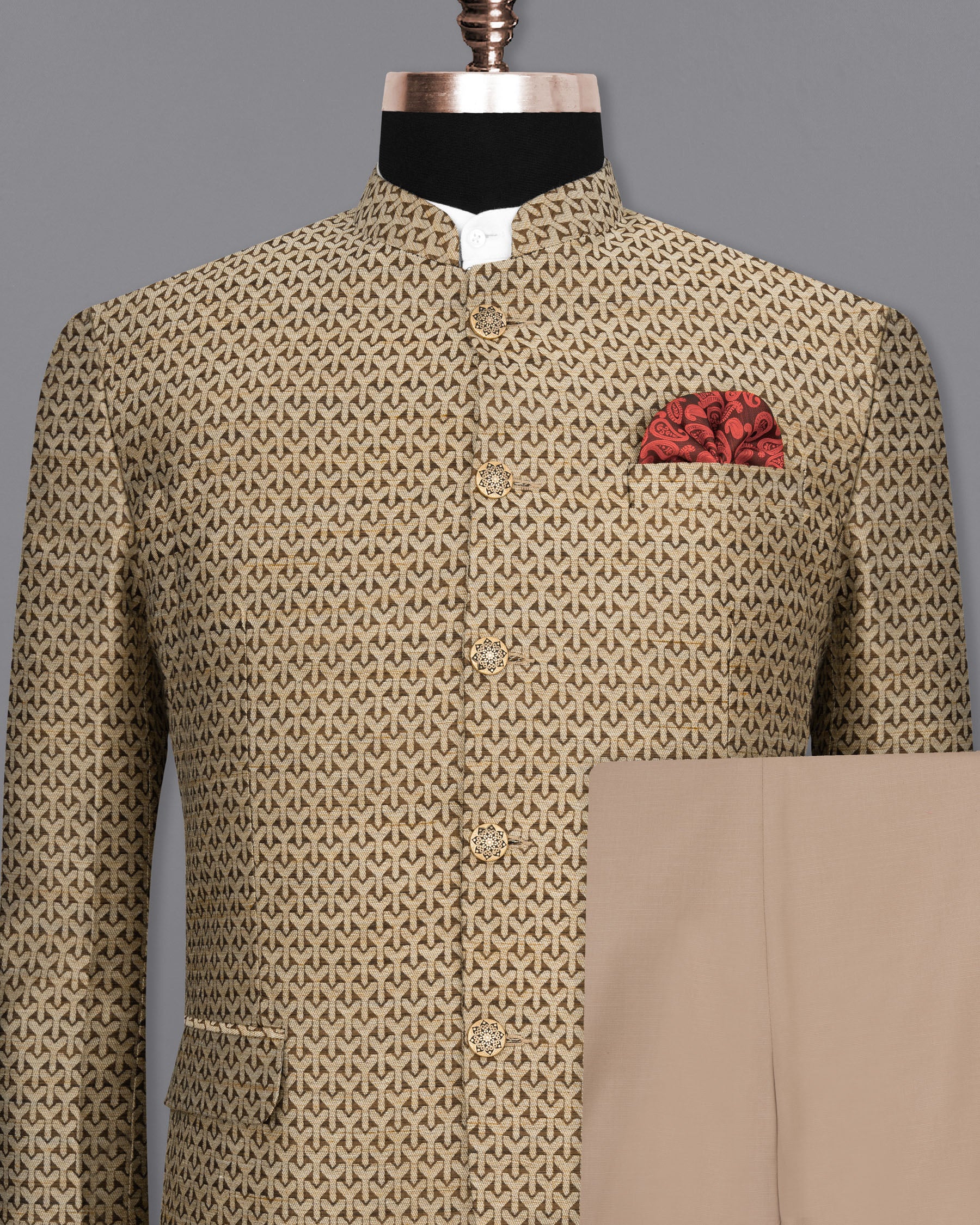 Shingle Fawn Brown and Sapling Beige Cross Buttoned Bandhgala Designer Suit ST1675-BG-38, ST1675-BG-H-38, ST1675-BG-39, ST1675-BG-H-39, ST1675-BG-40, ST1675-BG-H-40, ST1675-BG-42, ST1675-BG-H-42, ST1675-BG-44, ST1675-BG-H-44, ST1675-BG-46, ST1675-BG-H-46, ST1675-BG-48, ST1675-BG-H-48, ST1675-BG-50, ST1675-BG-H-50, ST1675-BG-52, ST1675-BG-H-52