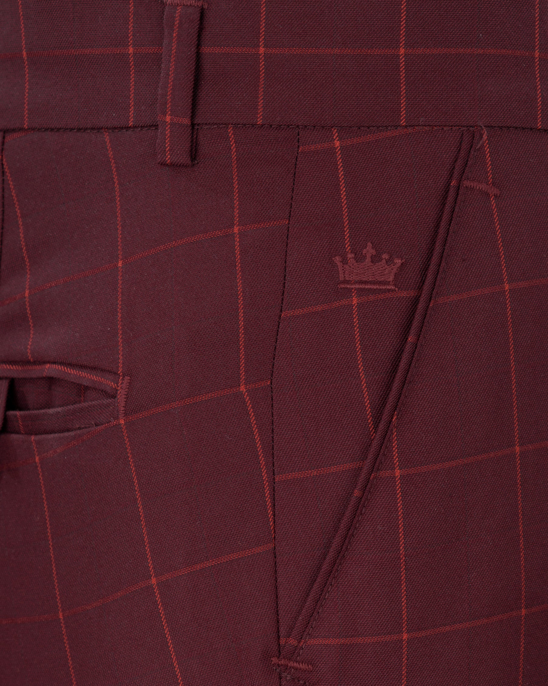 Maroon Oak Windowpane Cross Placket Bandhgala Windowpane Suit