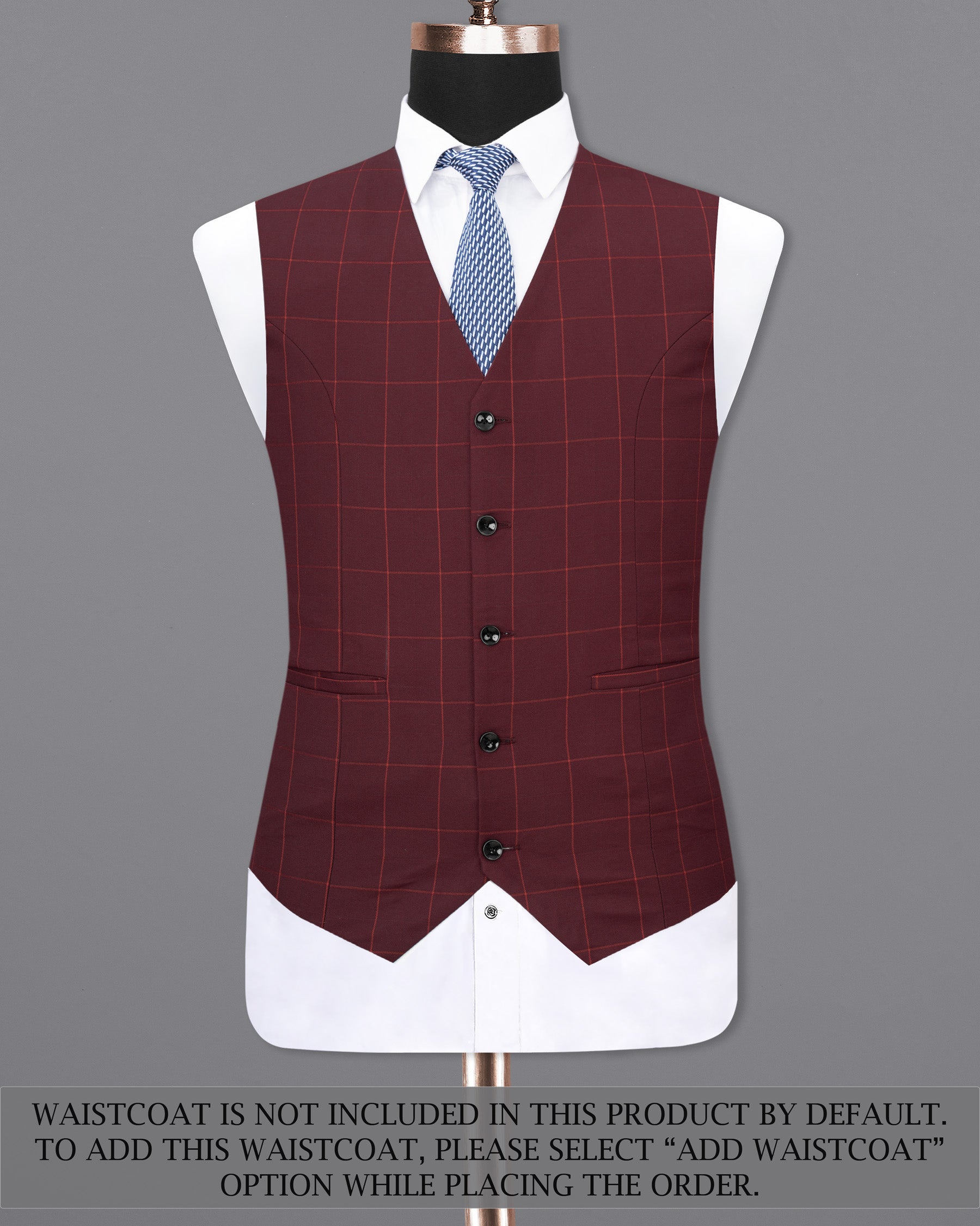 Maroon Oak Windowpane Cross Placket Bandhgala Windowpane Suit