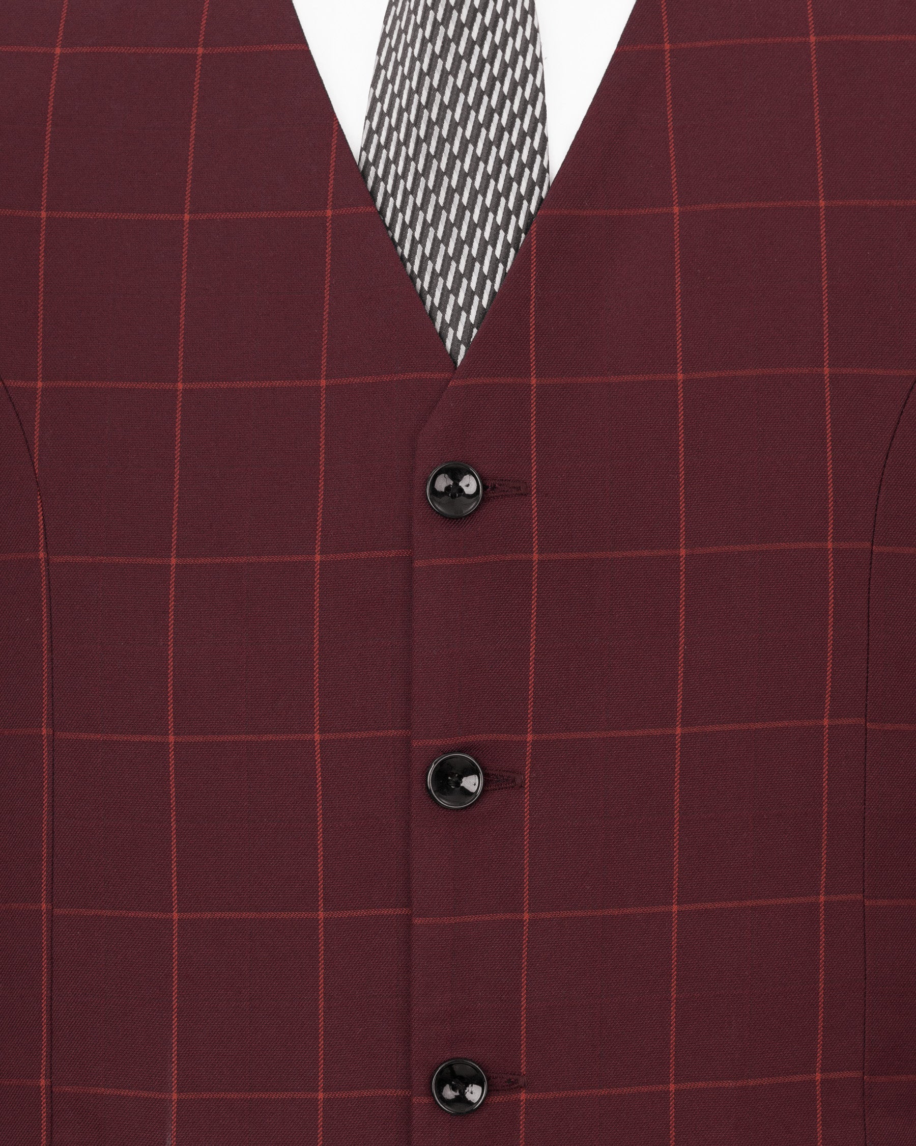 Maroon Oak Windowpane Cross Placket Bandhgala Windowpane Suit