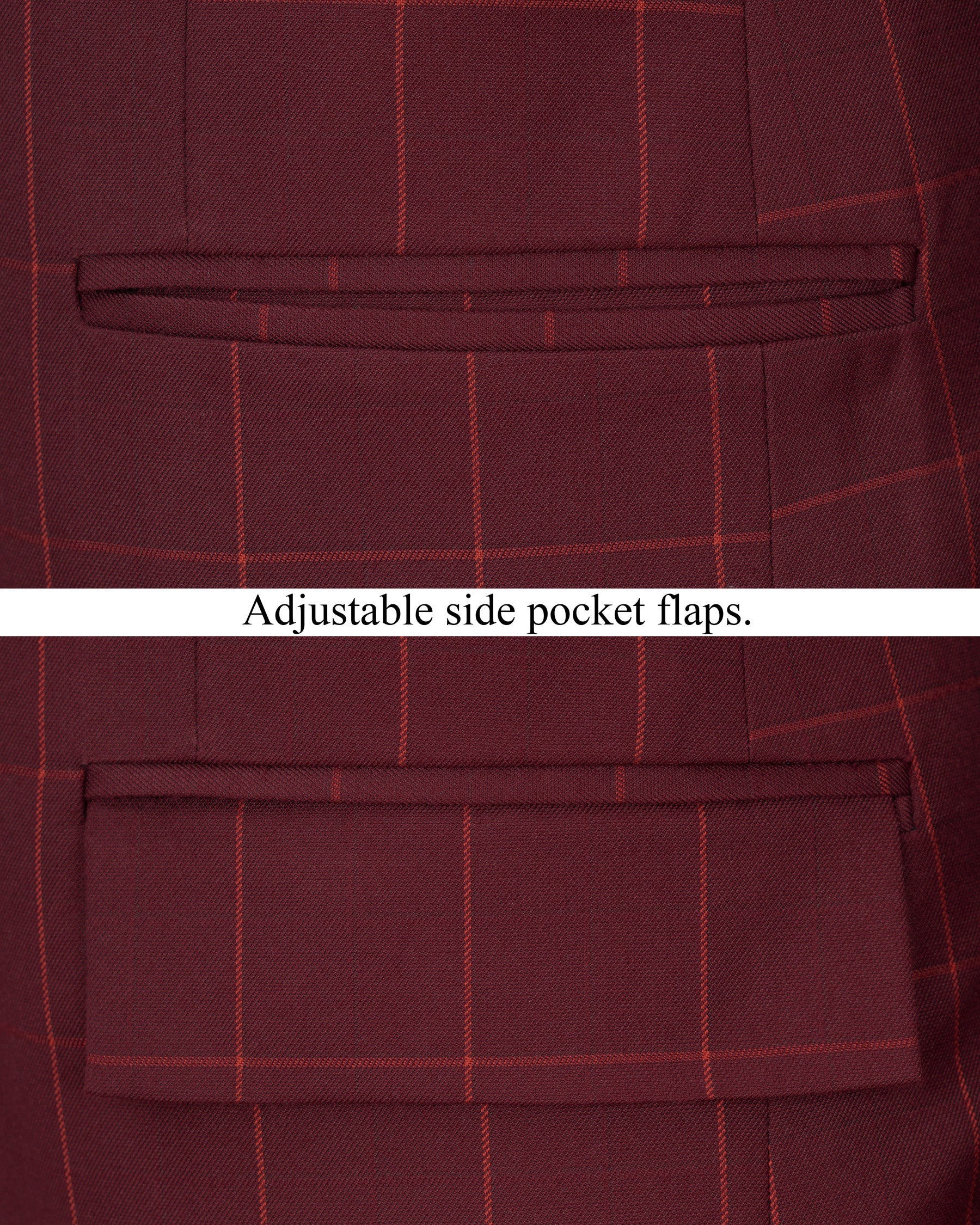 Maroon Oak Windowpane Cross Placket Bandhgala Windowpane Suit