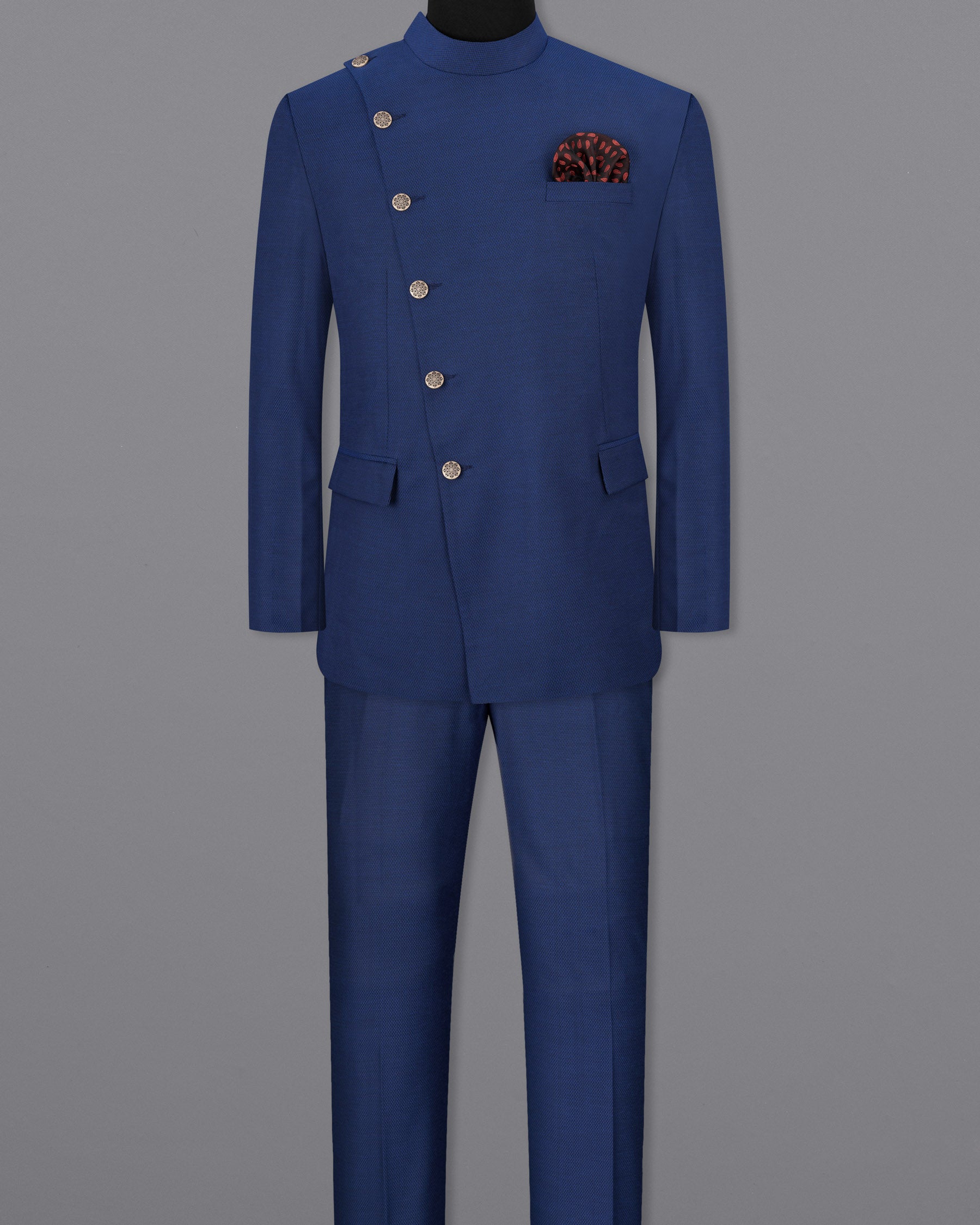 Rhino Blue Self design Cross Buttoned Bandhgala Suit ST1740-CBG2-36, ST1740-CBG2-38, ST1740-CBG2-40, ST1740-CBG2-42, ST1740-CBG2-44, ST1740-CBG2-46, ST1740-CBG2-48, ST1740-CBG2-50, ST1740-CBG2-52, ST1740-CBG2-54, ST1740-CBG2-56, ST1740-CBG2-58, ST1740-CBG2-60