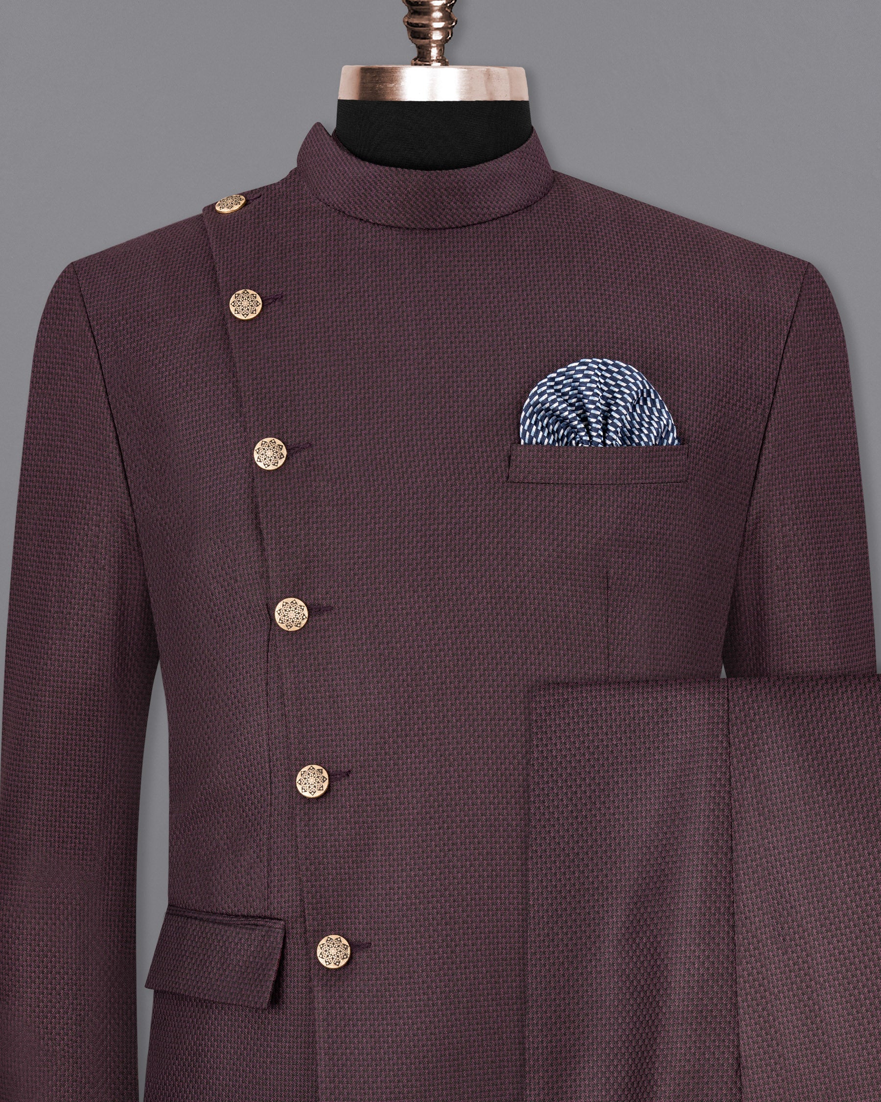 Rose Ebony Textured Cross Buttoned Bandhgala Suit ST1743-CBG2-36, ST1743-CBG2-38, ST1743-CBG2-40, ST1743-CBG2-42, ST1743-CBG2-44, ST1743-CBG2-46, ST1743-CBG2-48, ST1743-CBG2-50, ST1743-CBG2-52, ST1743-CBG2-54, ST1743-CBG2-56, ST1743-CBG2-58, ST1743-CBG2-60