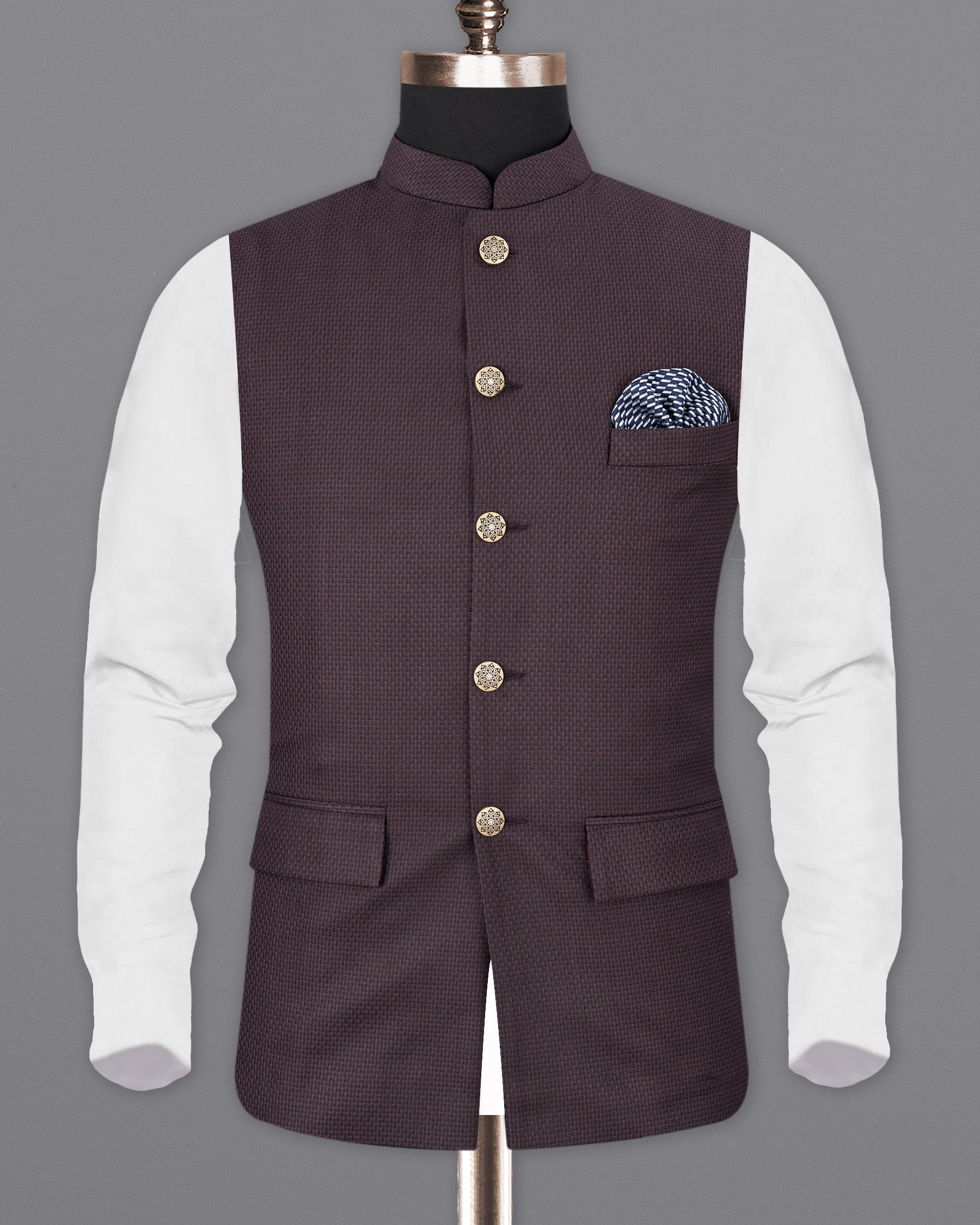 Rose Ebony Textured Cross Buttoned Bandhgala Suit ST1743-CBG2-36, ST1743-CBG2-38, ST1743-CBG2-40, ST1743-CBG2-42, ST1743-CBG2-44, ST1743-CBG2-46, ST1743-CBG2-48, ST1743-CBG2-50, ST1743-CBG2-52, ST1743-CBG2-54, ST1743-CBG2-56, ST1743-CBG2-58, ST1743-CBG2-60