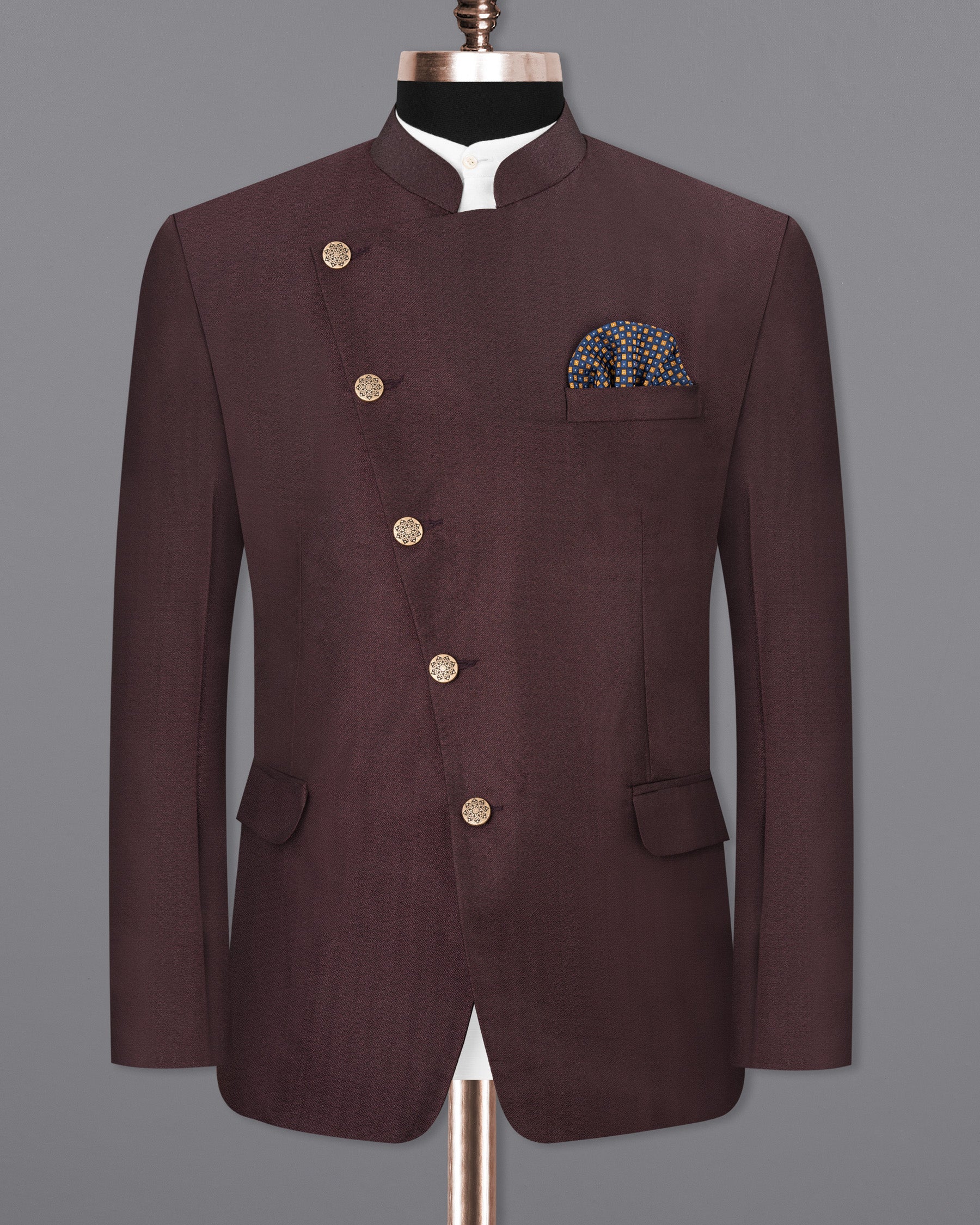 English Walnut Cross Buttoned Bandhgala Suit ST1745-CBG-36, ST1745-CBG-38, ST1745-CBG-40, ST1745-CBG-42, ST1745-CBG-44, ST1745-CBG-46, ST1745-CBG-48, ST1745-CBG-50, ST1745-CBG-52, ST1745-CBG-54, ST1745-CBG-56, ST1745-CBG-58, ST1745-CBG-60