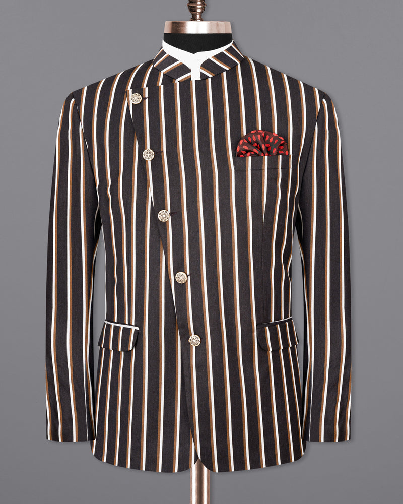 Thunder Brown Striped Cross Buttoned Bandhgala Suit ST1777-CBG-36, ST1777-CBG-38, ST1777-CBG-40, ST1777-CBG-42, ST1777-CBG-44, ST1777-CBG-46, ST1777-CBG-48, ST1777-CBG-50, ST1777-CBG-52, ST1777-CBG-54, ST1777-CBG-56, ST1777-CBG-58, ST1777-CBG-60