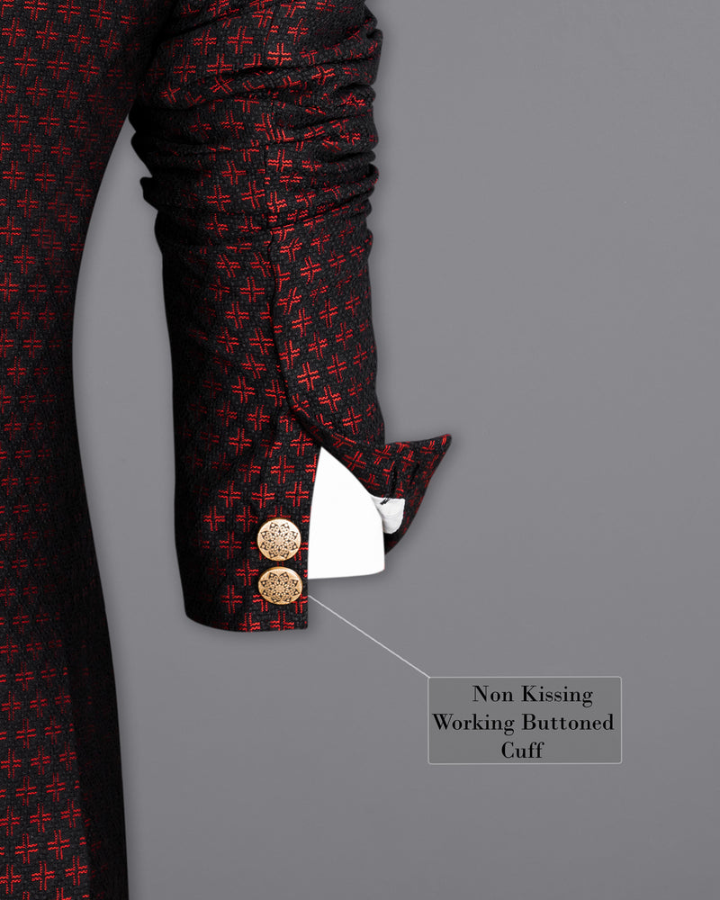 Claret Red and Jade Black Houndstooth Texture Cross Buttoned Bandhgala Suit ST1786-CBG-36, ST1786-CBG-38, ST1786-CBG-40, ST1786-CBG-42, ST1786-CBG-44, ST1786-CBG-46, ST1786-CBG-48, ST1786-CBG-50, ST1786-CBG-52, ST1786-CBG-54, ST1786-CBG-56, ST1786-CBG-58, ST1786-CBG-60