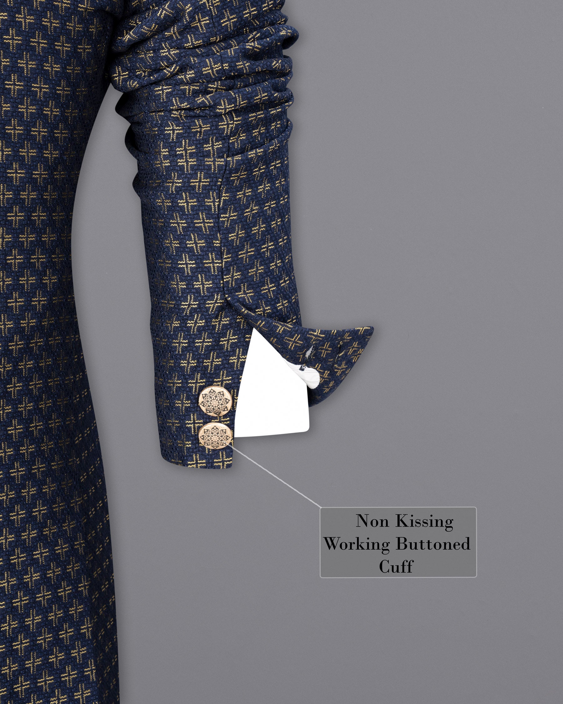 Stratos Blue Houndstooth Texture Cross Placket Bandhgala Suit