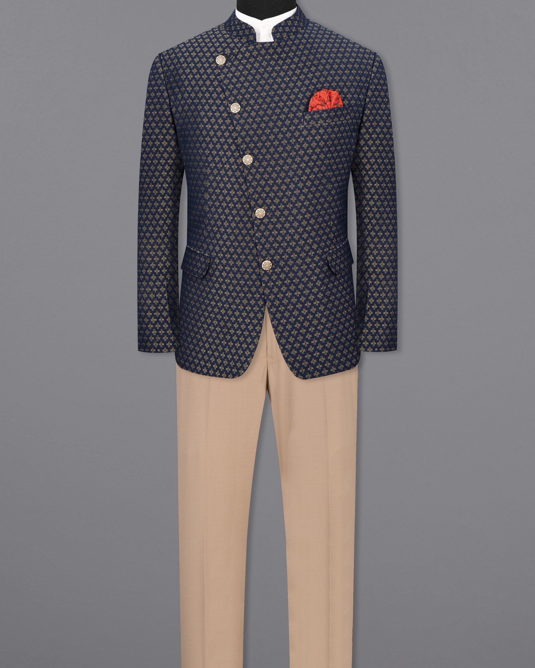 Stratos Blue Houndstooth Texture Cross Buttoned Bandhgala Suit ST1787-CBG-36, ST1787-CBG-38, ST1787-CBG-40, ST1787-CBG-42, ST1787-CBG-44, ST1787-CBG-46, ST1787-CBG-48, ST1787-CBG-50, ST1787-CBG-52, ST1787-CBG-54, ST1787-CBG-56, ST1787-CBG-58, ST1787-CBG-60