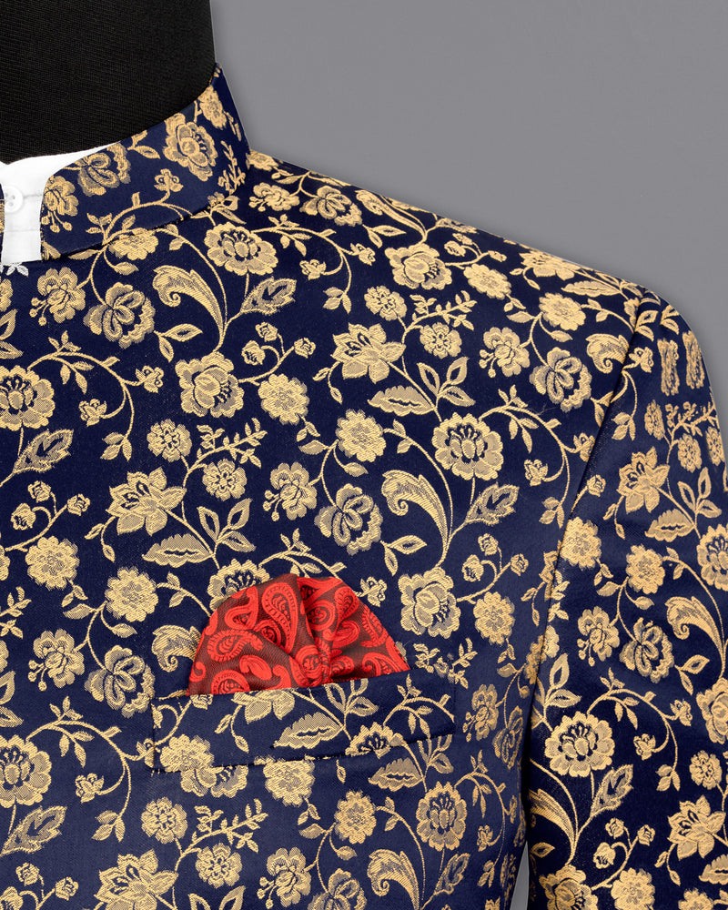 Ebony Clay Floral Jacquard Cross Buttoned Bandhgala Suit ST1794-CBG-36, ST1794-CBG-38, ST1794-CBG-40, ST1794-CBG-42, ST1794-CBG-44, ST1794-CBG-46, ST1794-CBG-48, ST1794-CBG-50, ST1794-CBG-52, ST1794-CBG-54, ST1794-CBG-56, ST1794-CBG-58, ST1794-CBG-60