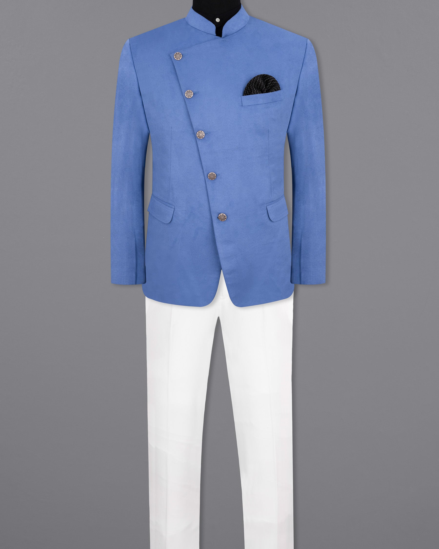 Mariner Blue velvet Cross Buttoned Bandhgala Designer Suit ST1801-CBG-36, ST1801-CBG-38, ST1801-CBG-40, ST1801-CBG-42, ST1801-CBG-44, ST1801-CBG-46, ST1801-CBG-48, ST1801-CBG-50, ST1801-CBG-52, ST1801-CBG-54, ST1801-CBG-56, ST1801-CBG-58, ST1801-CBG-60