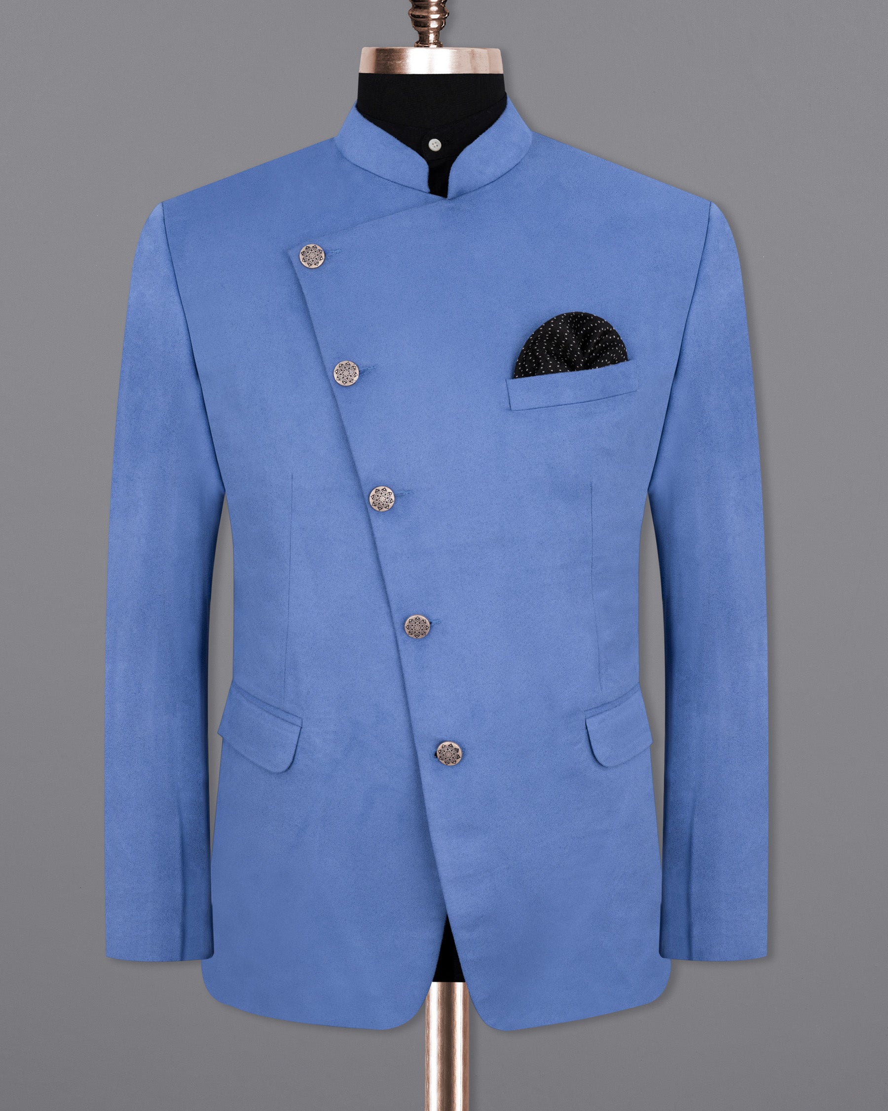 Mariner Blue velvet Cross Buttoned Bandhgala Designer Suit ST1801-CBG-36, ST1801-CBG-38, ST1801-CBG-40, ST1801-CBG-42, ST1801-CBG-44, ST1801-CBG-46, ST1801-CBG-48, ST1801-CBG-50, ST1801-CBG-52, ST1801-CBG-54, ST1801-CBG-56, ST1801-CBG-58, ST1801-CBG-60