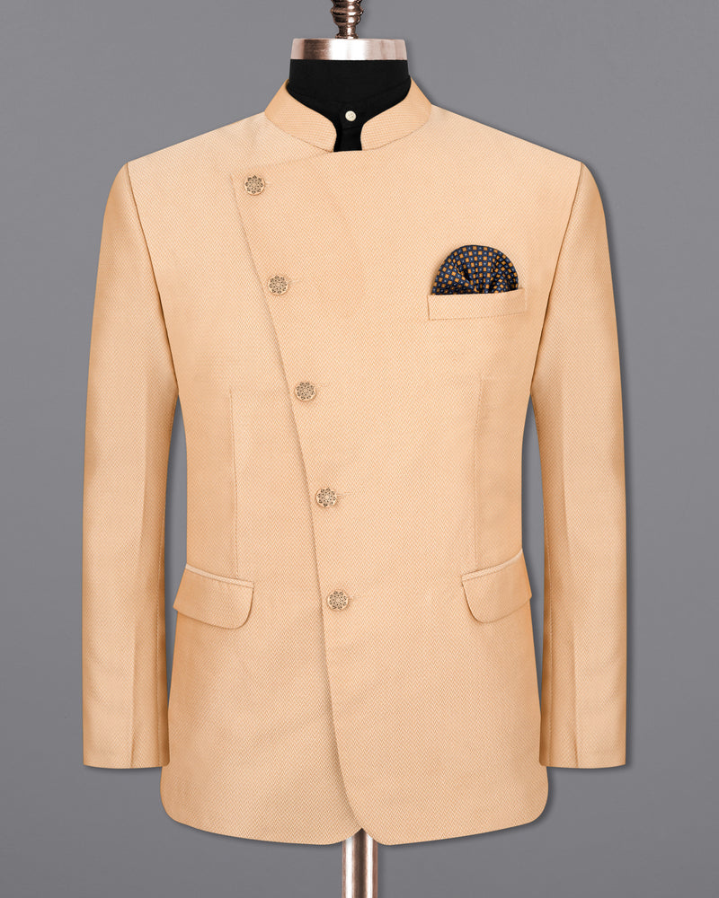 Maize Chevron Textured Cross Placket Bandhgala Designer Suit