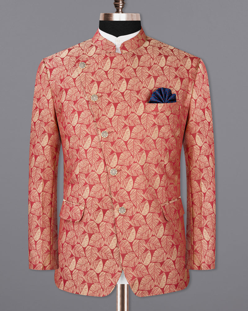 Chestnut Pink and Negroni Leaves Pattern Cross-Buttoned Bandhgala Designer Suit ST1811-CBG-36, ST1811-CBG-38, ST1811-CBG-40, ST1811-CBG-42, ST1811-CBG-44, ST1811-CBG-46, ST1811-CBG-48, ST1811-CBG-50, ST1811-CBG-52, ST1811-CBG-54, ST1811-CBG-56, ST1811-CBG-58, ST1811-CBG-60