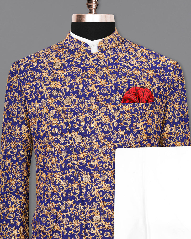 Meteorite Blue and Fawn Cross-Button Bandhgala Designer Suit ST1814-CBG-36, ST1814-CBG-38, ST1814-CBG-40, ST1814-CBG-42, ST1814-CBG-44, ST1814-CBG-46, ST1814-CBG-48, ST1814-CBG-50, ST1814-CBG-52, ST1814-CBG-54, ST1814-CBG-56, ST1814-CBG-58, ST1814-CBG-60 