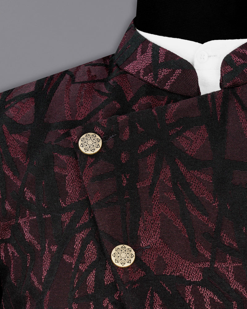 Jade Black and Puce Cross Placket Bandhgala Designer Suit