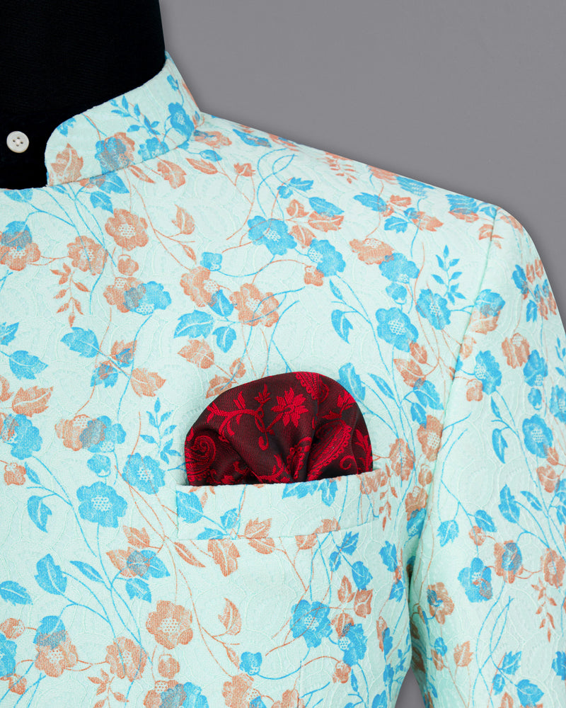 Mint Tulip and Tiffany Blue Floral Printed Cross-Button Bandhgala Designer Suit ST1818-CBG-36, ST1818-CBG-38, ST1818-CBG-40, ST1818-CBG-42, ST1818-CBG-44, ST1818-CBG-46, ST1818-CBG-48, ST1818-CBG-50, ST1818-CBG-52, ST1818-CBG-54, ST1818-CBG-56, ST1818-CBG-58, ST1818-CBG-60 