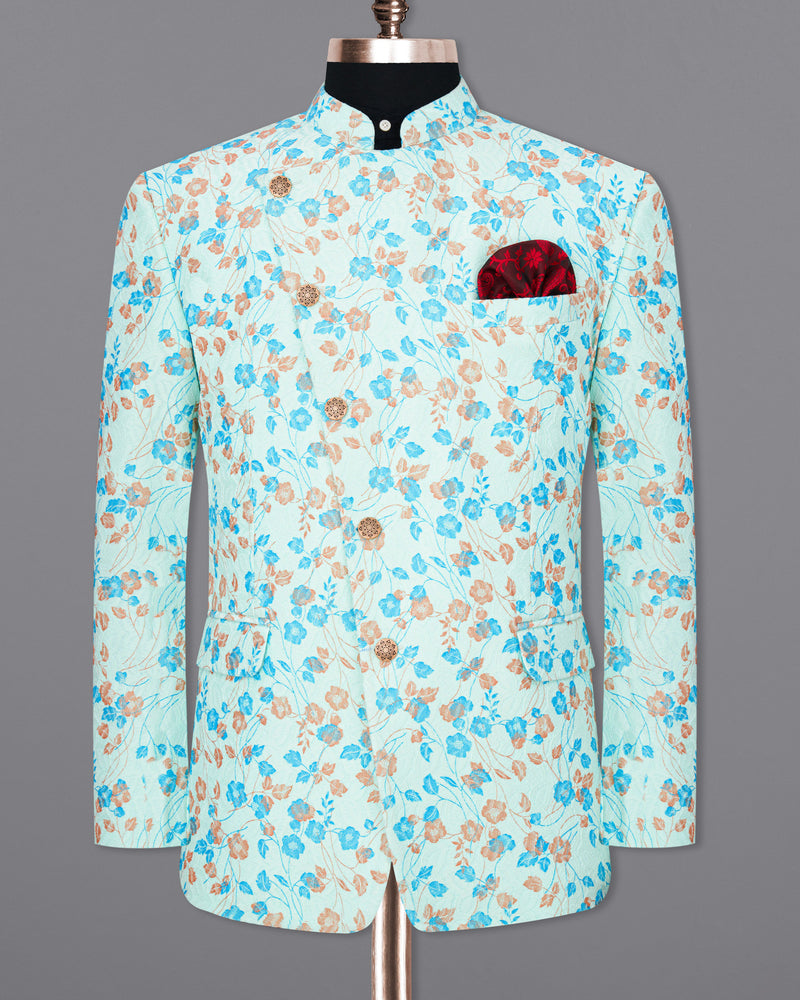 Mint Tulip and Tiffany Blue Floral Printed Cross-Button Bandhgala Designer Suit ST1818-CBG-36, ST1818-CBG-38, ST1818-CBG-40, ST1818-CBG-42, ST1818-CBG-44, ST1818-CBG-46, ST1818-CBG-48, ST1818-CBG-50, ST1818-CBG-52, ST1818-CBG-54, ST1818-CBG-56, ST1818-CBG-58, ST1818-CBG-60 