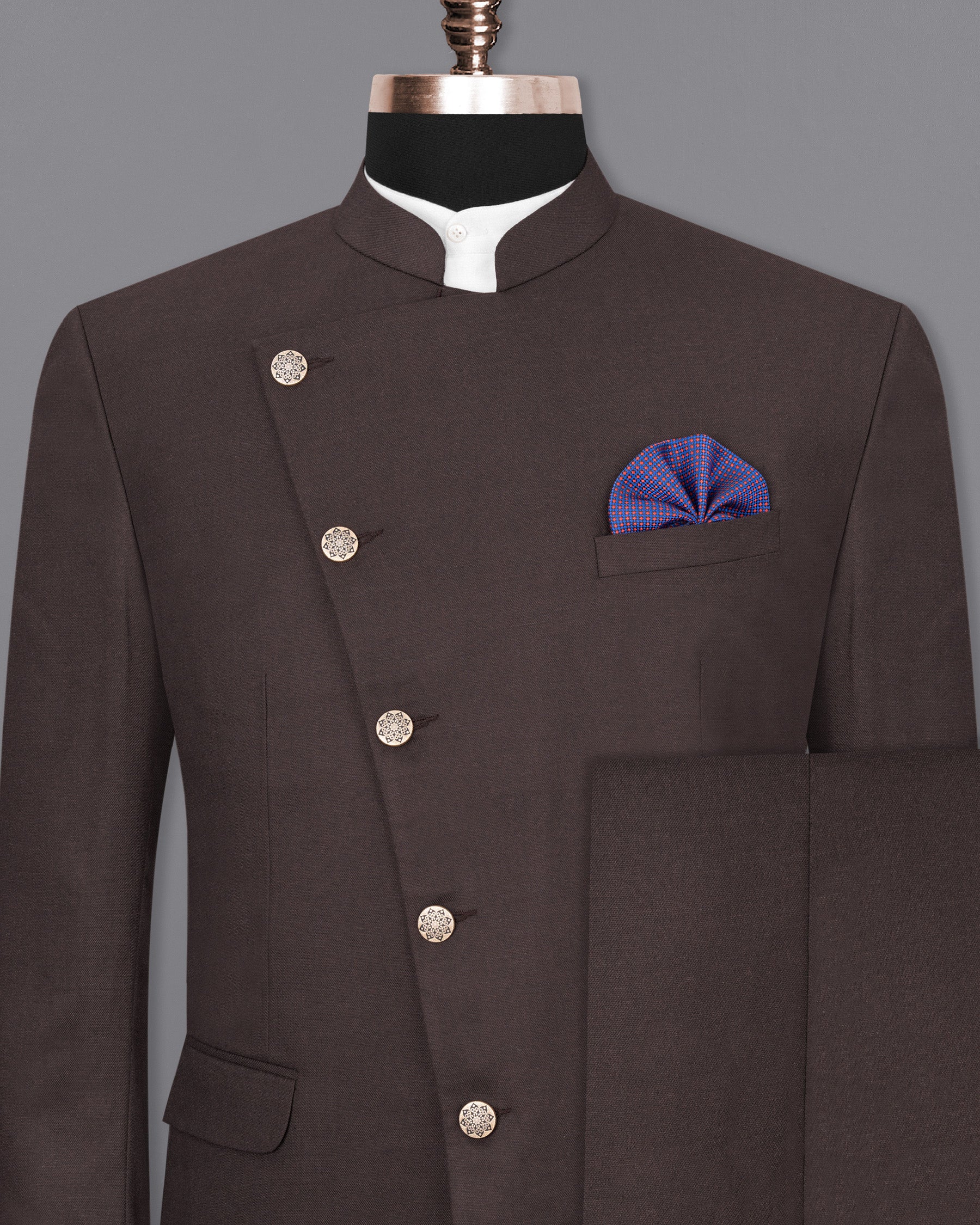 Piano Brown Cross Buttoned Bandhgala Suit ST1829-CBG-36, ST1829-CBG-38, ST1829-CBG-40, ST1829-CBG-42, ST1829-CBG-44, ST1829-CBG-46, ST1829-CBG-48, ST1829-CBG-50, ST1829-CBG-52, ST1829-CBG-54, ST1829-CBG-56, ST1829-CBG-58, ST1829-CBG-60