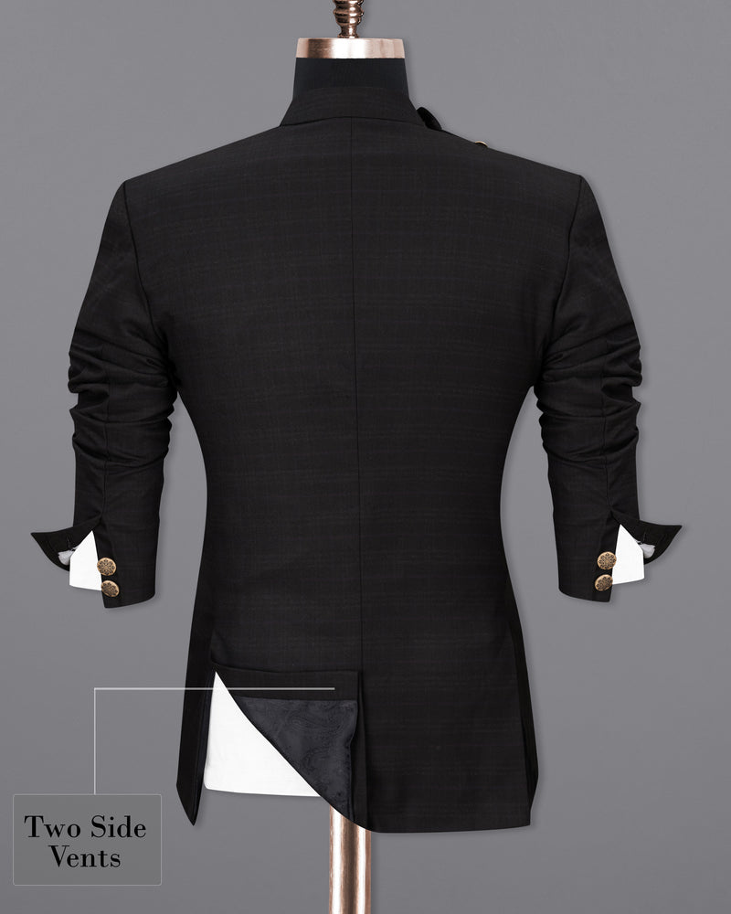 Jade Black Cross Placket Bandhgala Suit