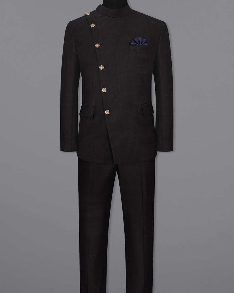 Jade Black Cross Placket Bandhgala Suit