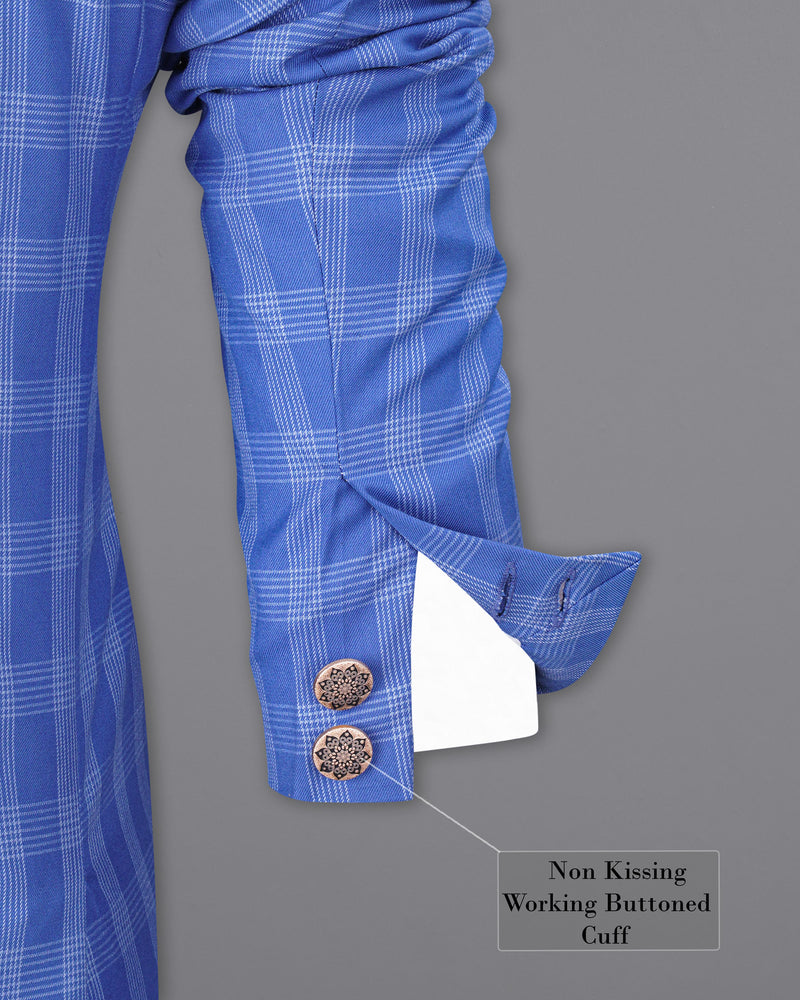 Glaucous Blue Plaid Designer Sports Suit
