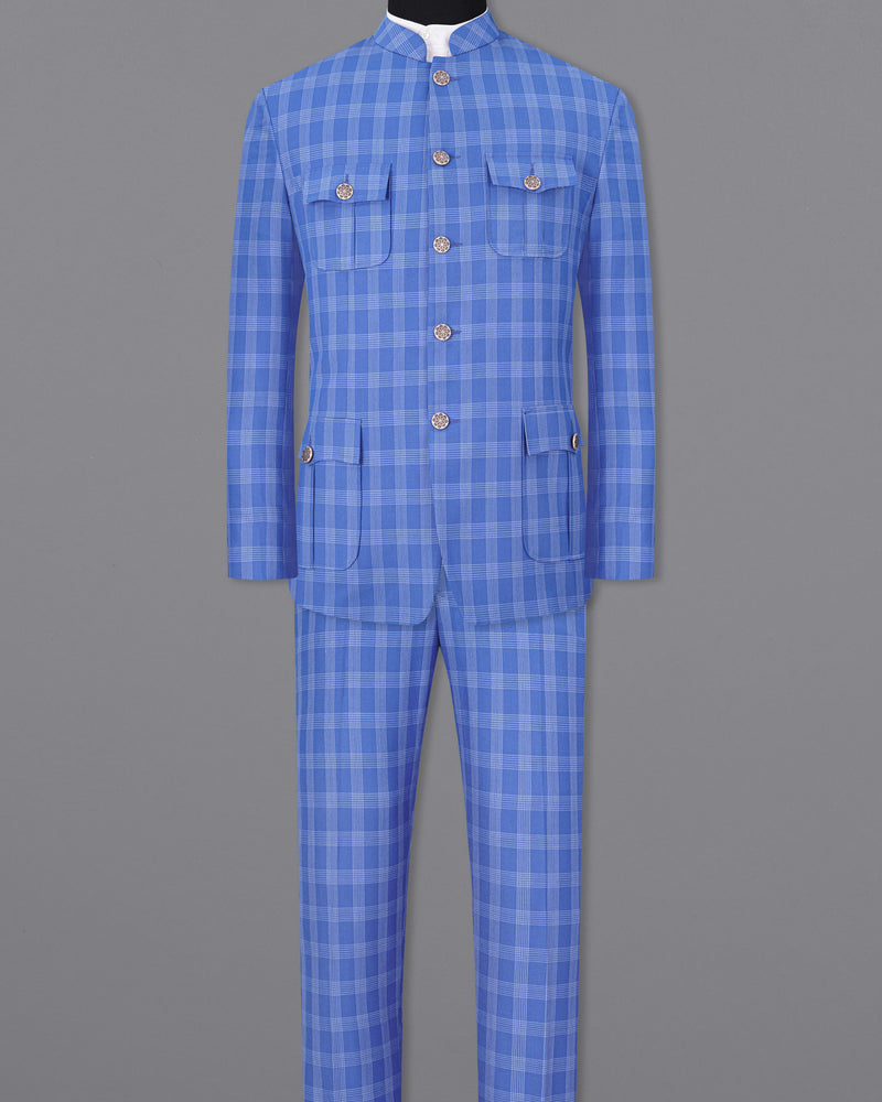 Glaucous Blue Plaid Designer Sports Suit ST1860-BG-D41-36, ST1860-BG-D41-38, ST1860-BG-D41-40, ST1860-BG-D41-42, ST1860-BG-D41-44, ST1860-BG-D41-46, ST1860-BG-D41-48, ST1860-BG-D41-50, ST1860-BG-D41-52, ST1860-BG-D41-54, ST1860-BG-D41-56, ST1860-BG-D41-58, ST1860-BG-D41-60